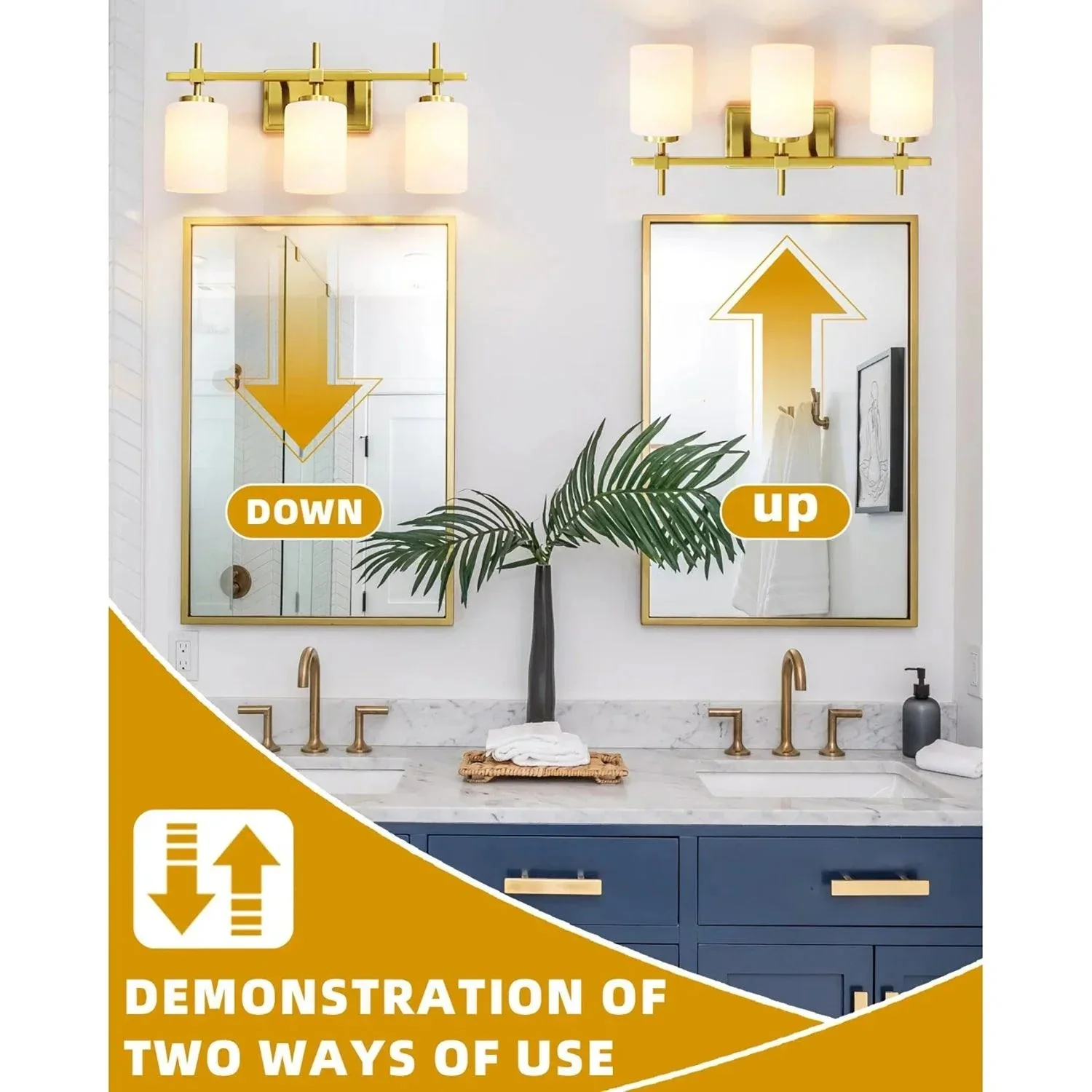 Jasper Gold Modern Frosted Glass 3-Light Bathroom Vanity Light - Image 5