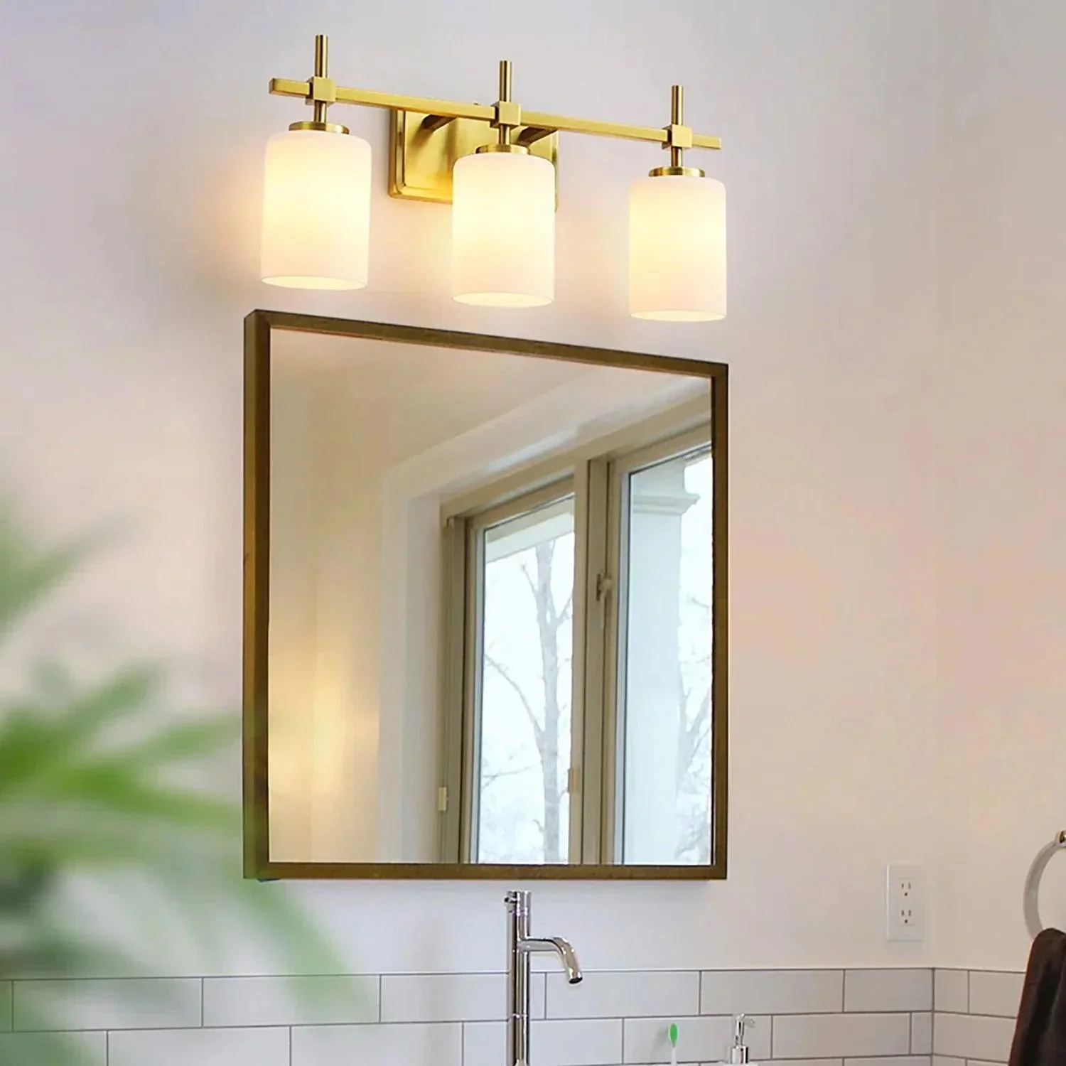 Jasper Gold Modern Frosted Glass 3-Light Bathroom Vanity Light - Image 6