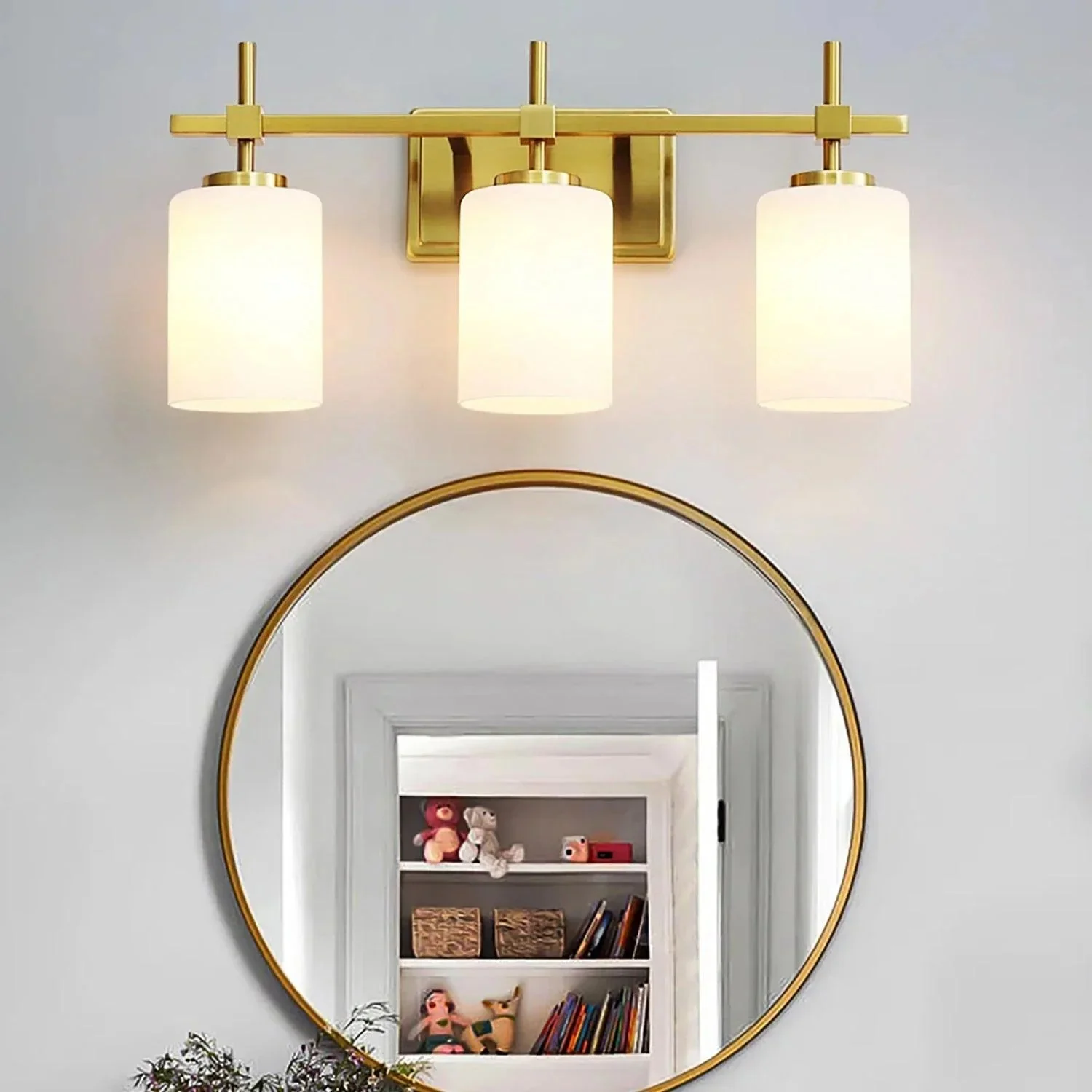 Jasper Gold Modern Frosted Glass 3-Light Bathroom Vanity Light - Image 7
