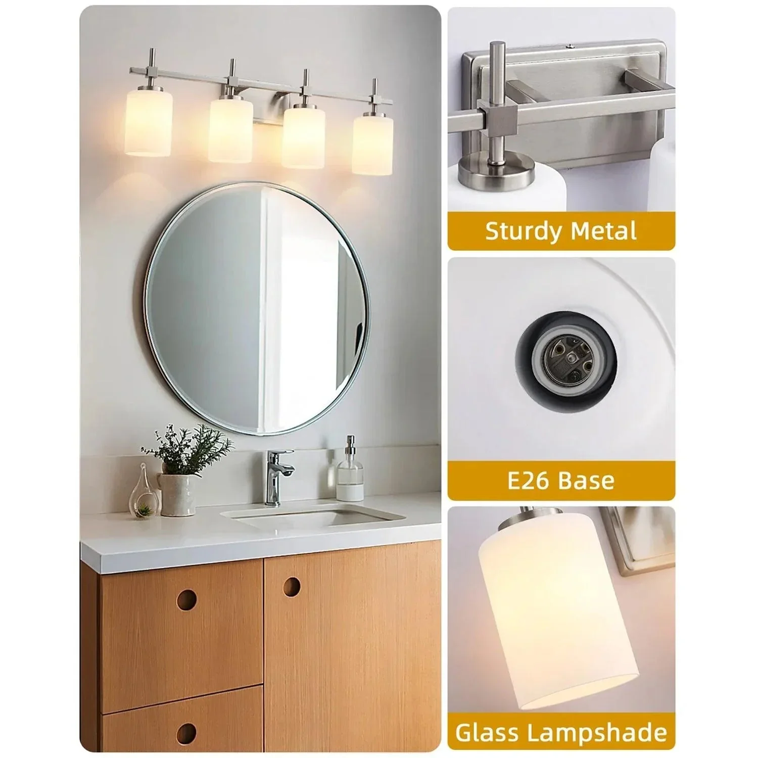 Jasper Gold Modern Frosted Glass 4-Light Bathroom Vanity Light - Image 12