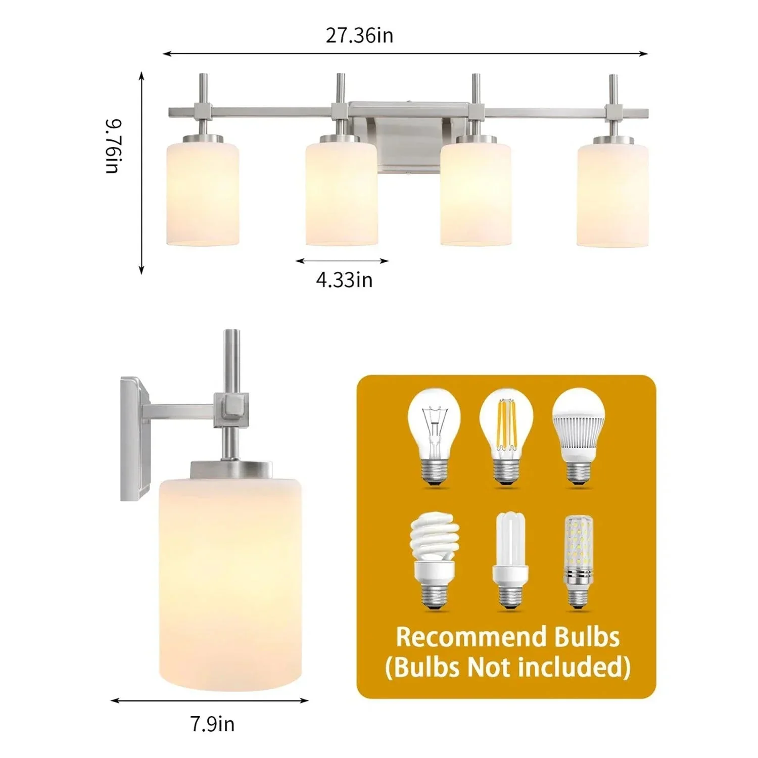 Jasper Gold Modern Frosted Glass 4-Light Bathroom Vanity Light - Image 15