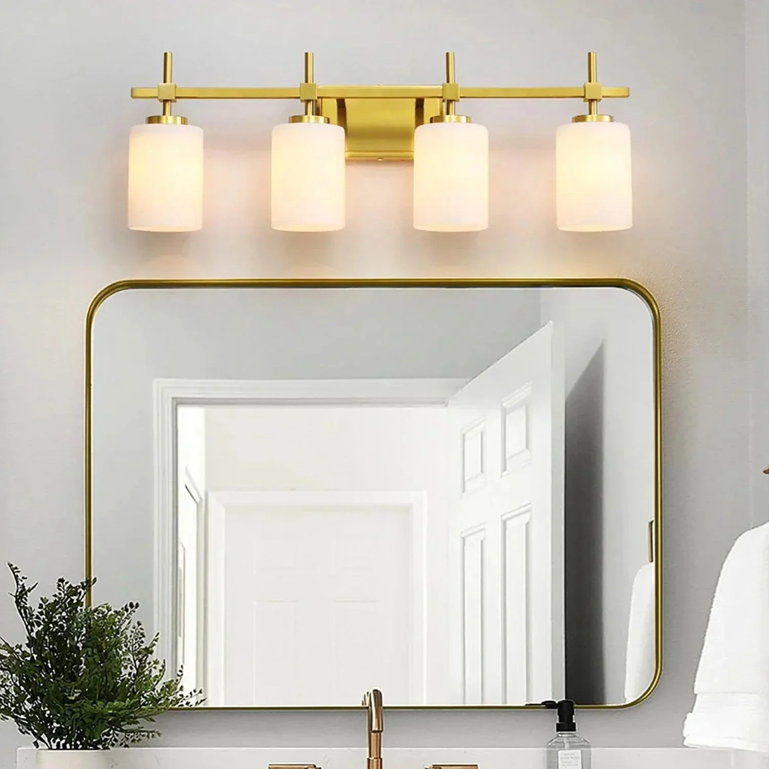 Jasper Gold Modern Frosted Glass 4-Light Bathroom Vanity Light - Image 4