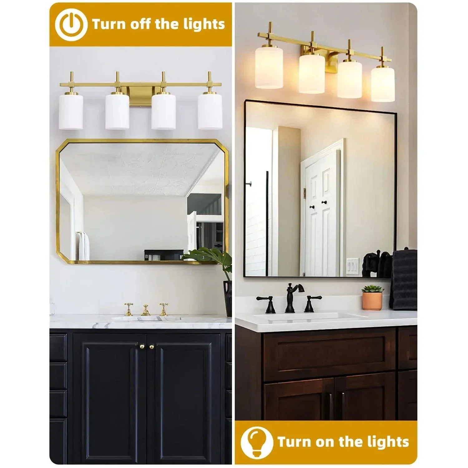 Jasper Gold Modern Frosted Glass 4-Light Bathroom Vanity Light - Image 5