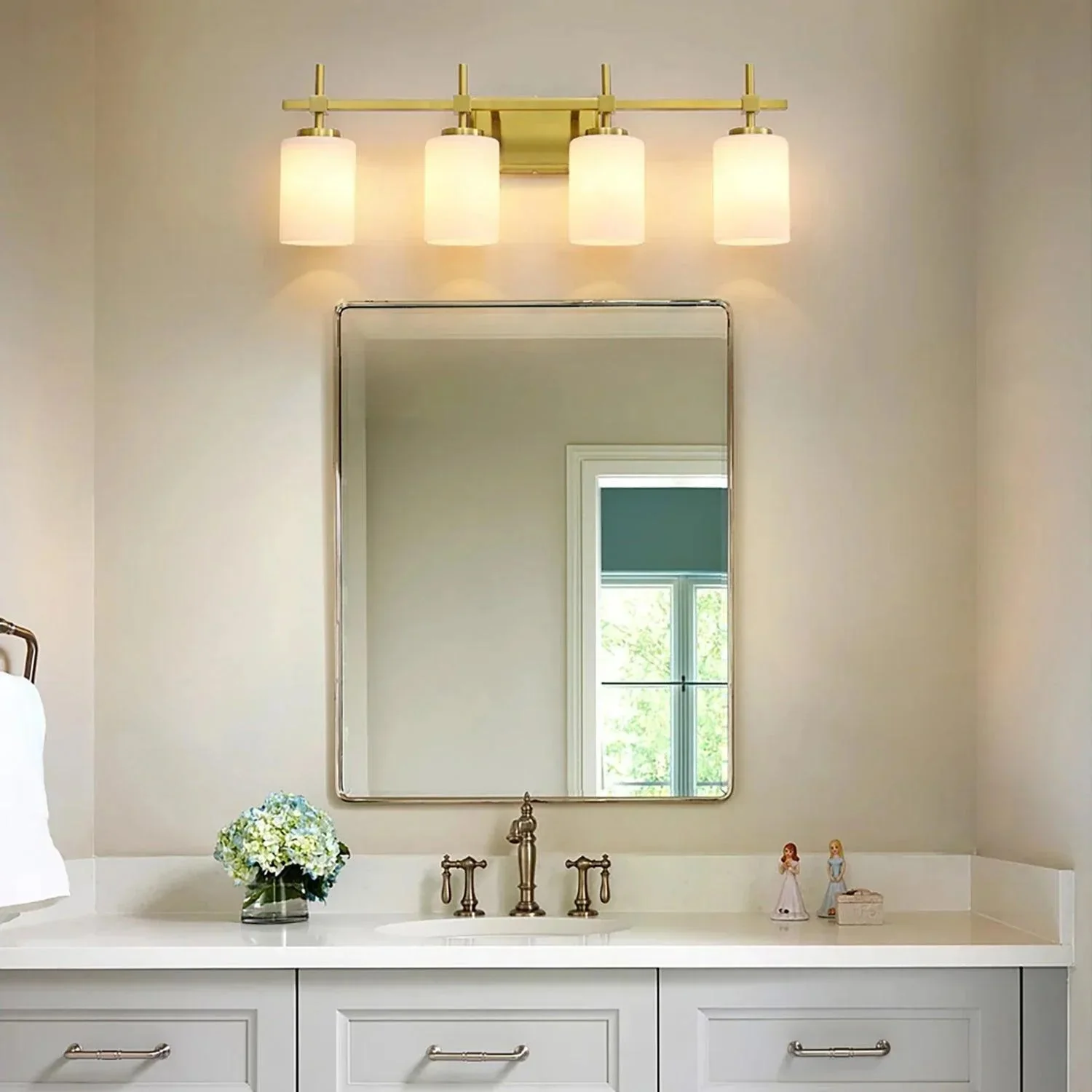 Jasper Gold Modern Frosted Glass 4-Light Bathroom Vanity Light - Image 8