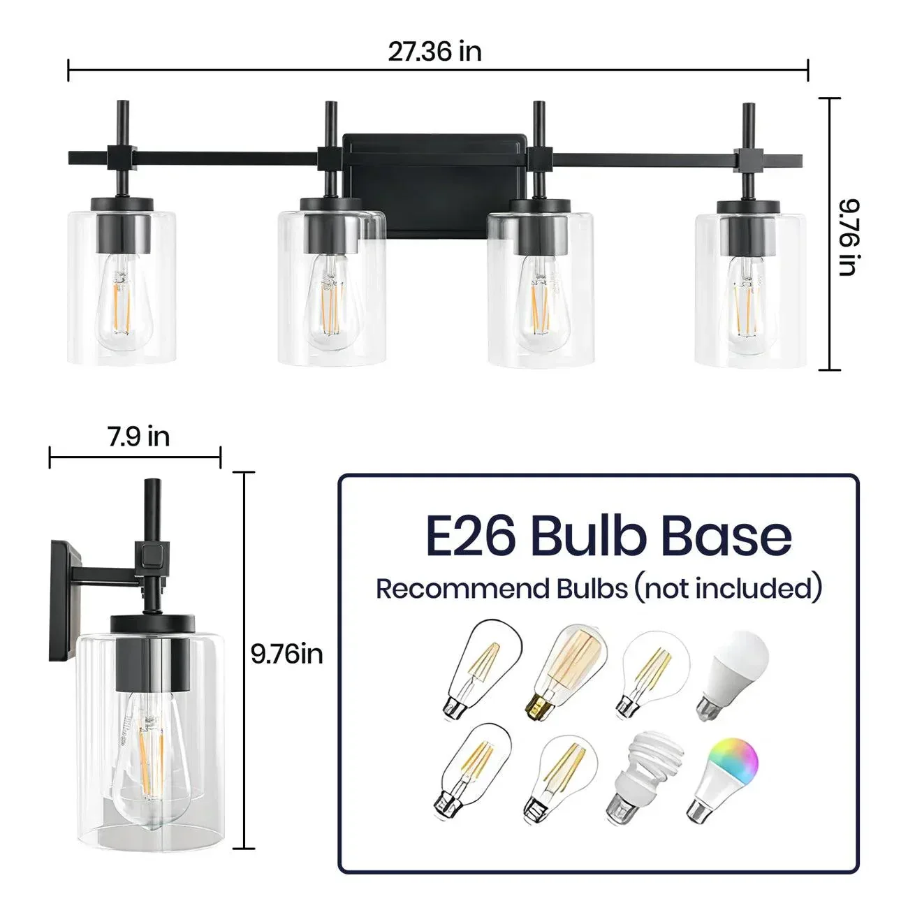 Jasper Modern 4-Light Clear Glass Bathroom Lights Linear Vanity Light - Image 14