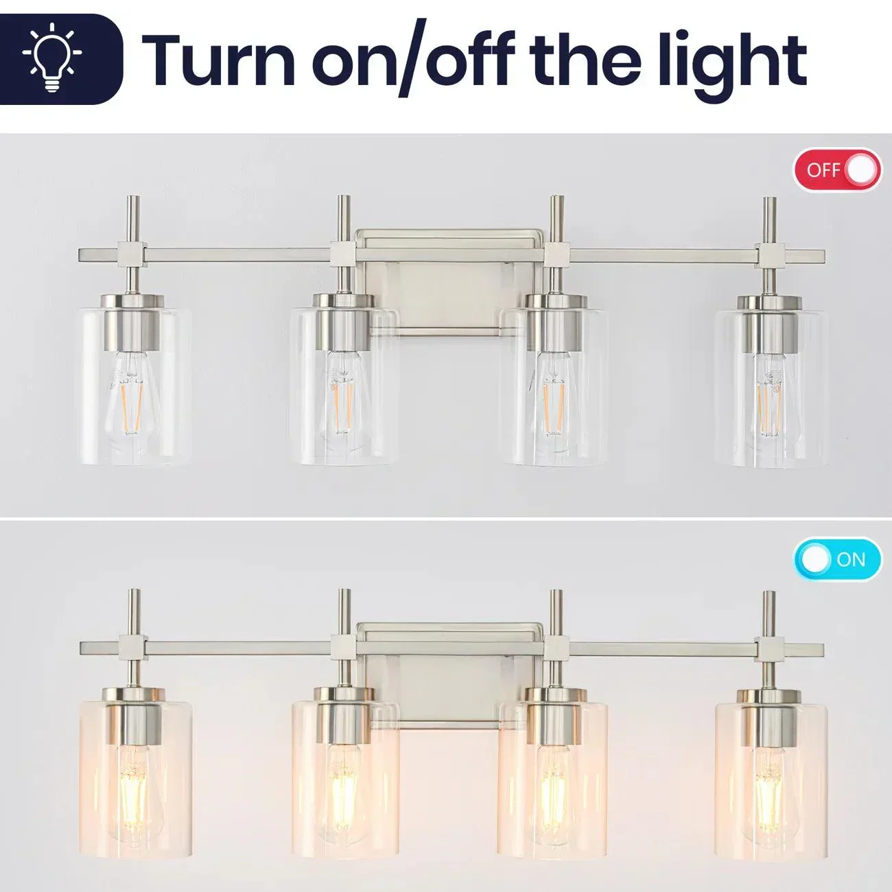 Jasper Modern 4-Light Clear Glass Bathroom Lights Linear Vanity Light - Image 6