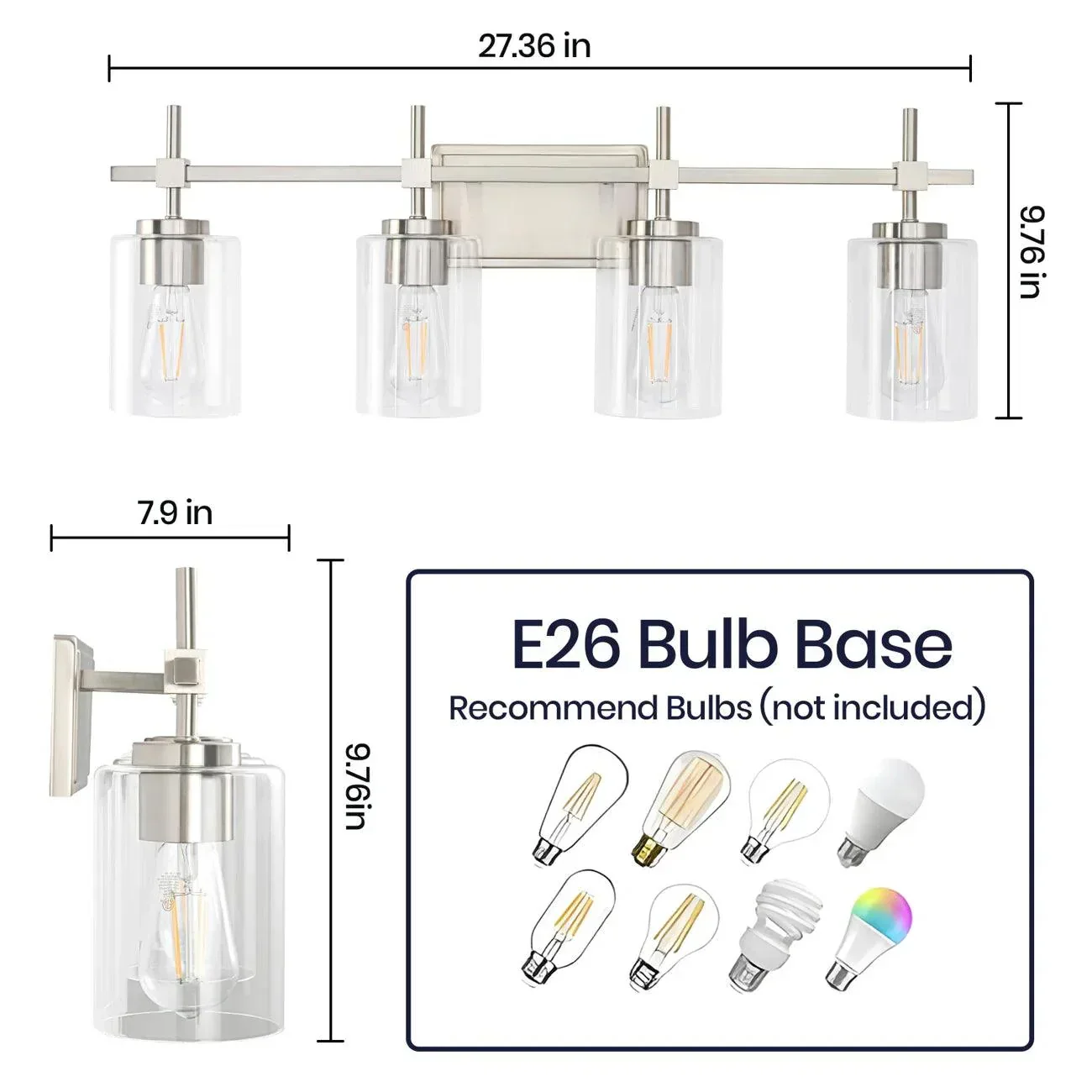 Jasper Modern 4-Light Clear Glass Bathroom Lights Linear Vanity Light - Image 7