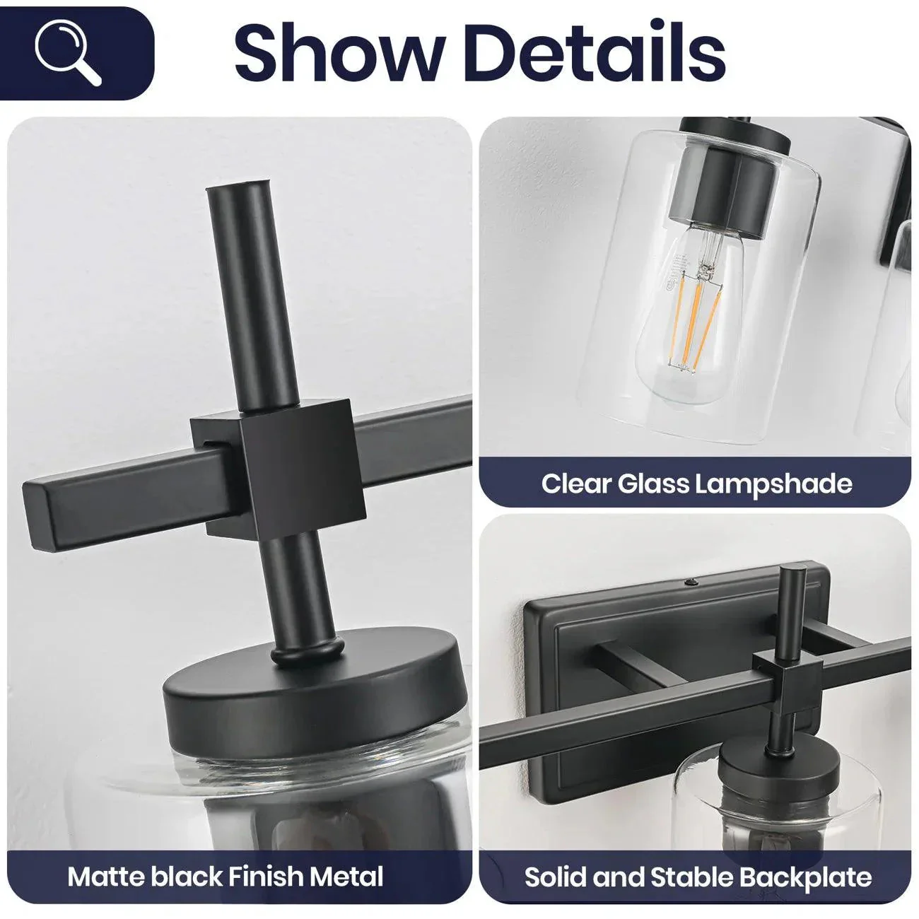 Jasper Modern Brushed Nickel & Black Clear Glass 5-Light Bathroom Linear Vanity Light - Image 12