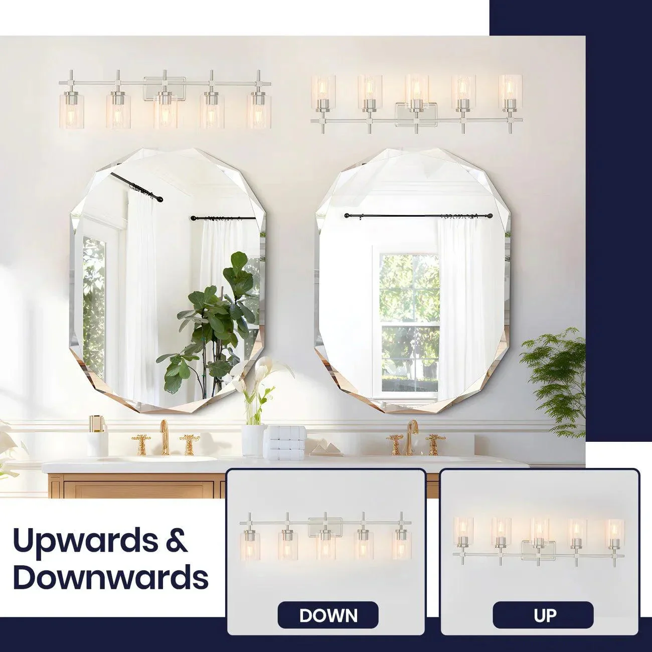 Jasper Modern Brushed Nickel & Black Clear Glass 5-Light Bathroom Linear Vanity Light - Image 5