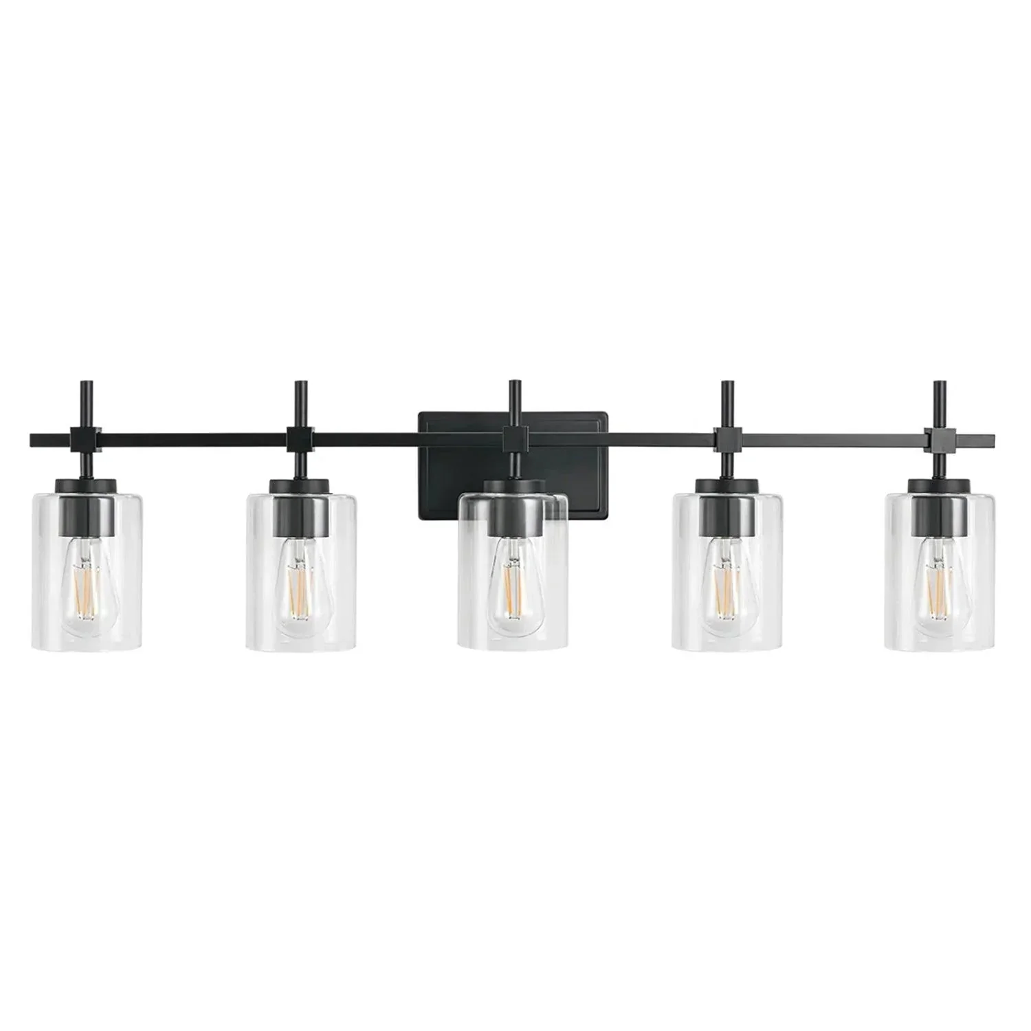 Jasper Modern Brushed Nickel & Black Clear Glass 5-Light Bathroom Linear Vanity Light - Image 9