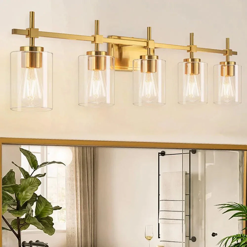 Jasper Modern Clear Glass 5-Light Bathroom Vanity Light - Image 12