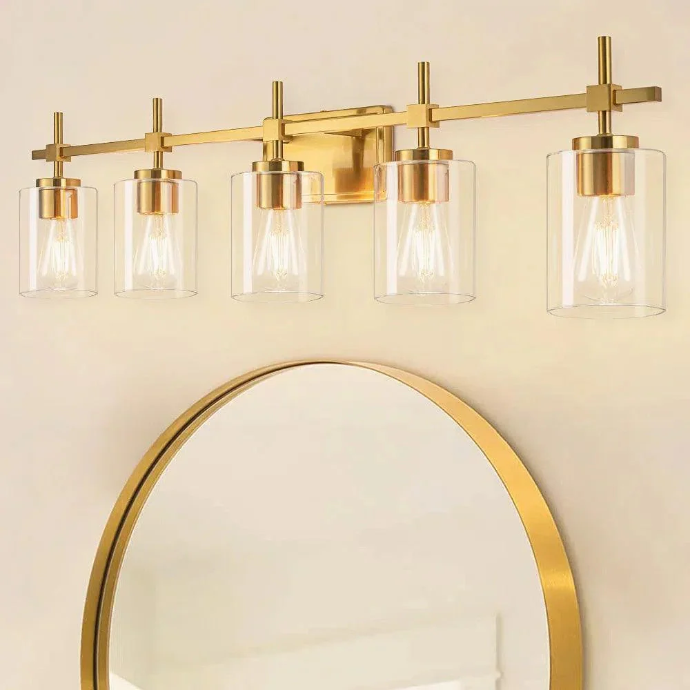 Jasper Modern Clear Glass 5-Light Bathroom Vanity Light - Image 13