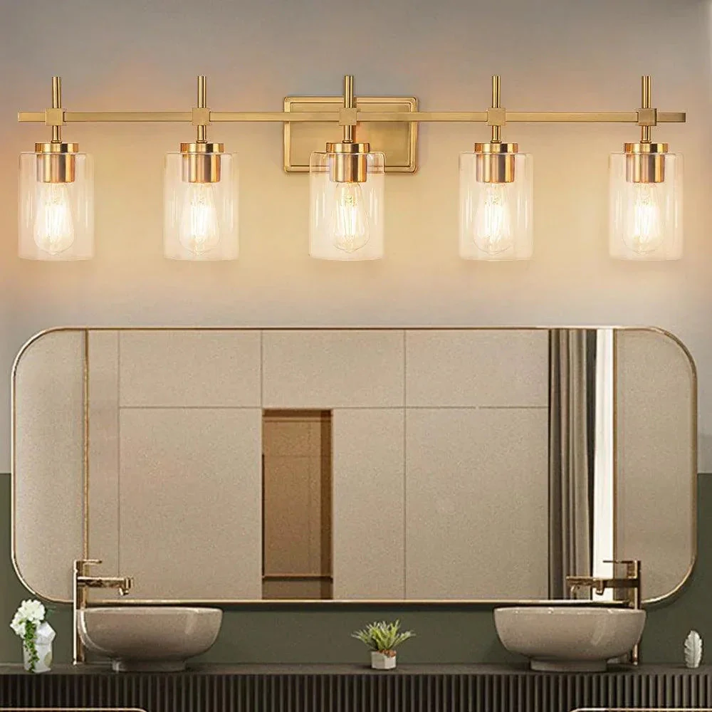 Jasper Modern Clear Glass 5-Light Bathroom Vanity Light - Image 14
