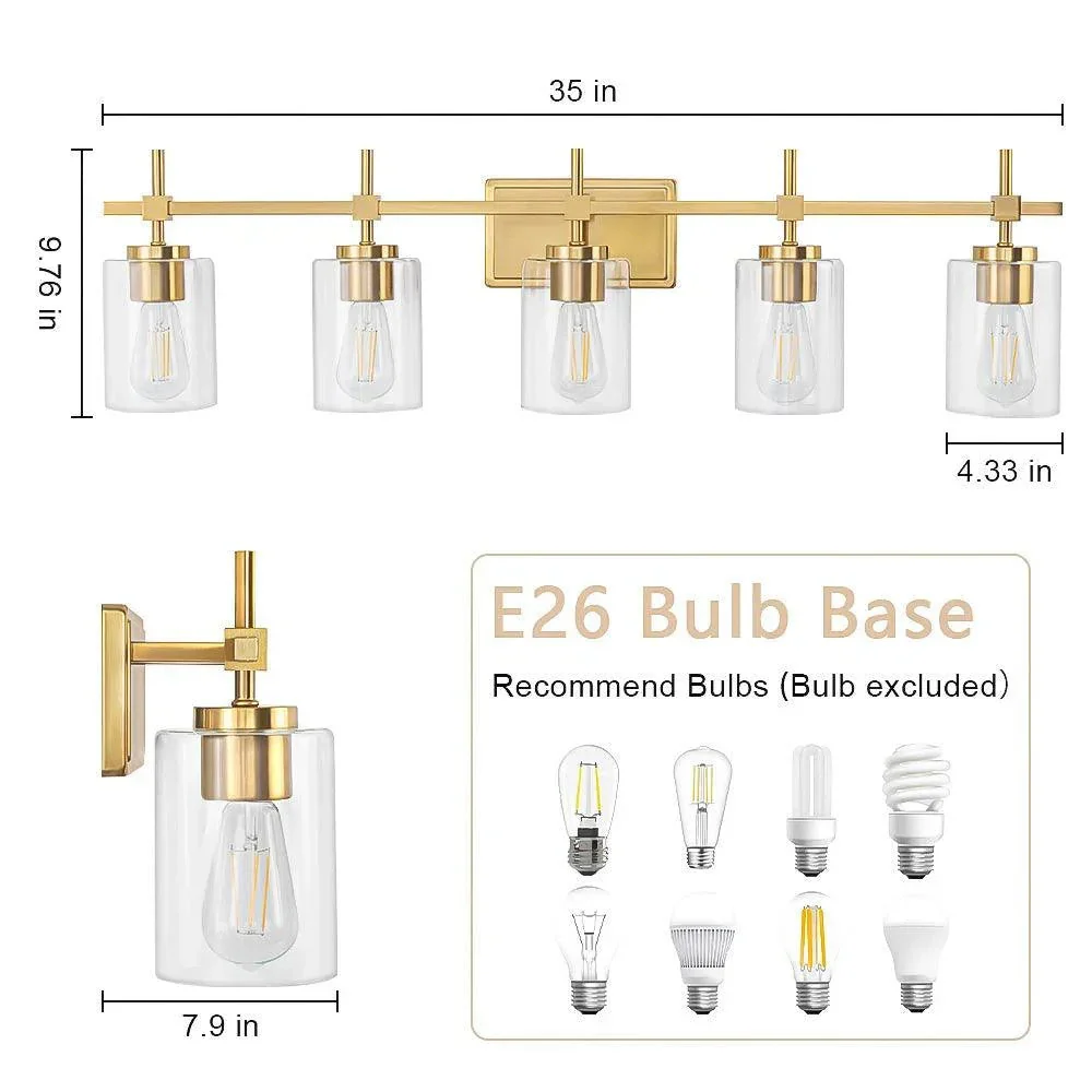 Jasper Modern Clear Glass 5-Light Bathroom Vanity Light - Image 16