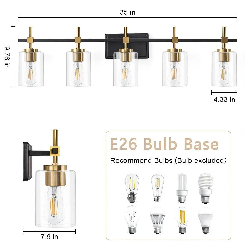 Jasper Modern Clear Glass 5-Light Bathroom Vanity Light - Image 8