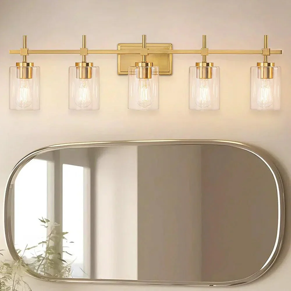 Jasper Modern Clear Glass 5-Light Bathroom Vanity Light - Image 9