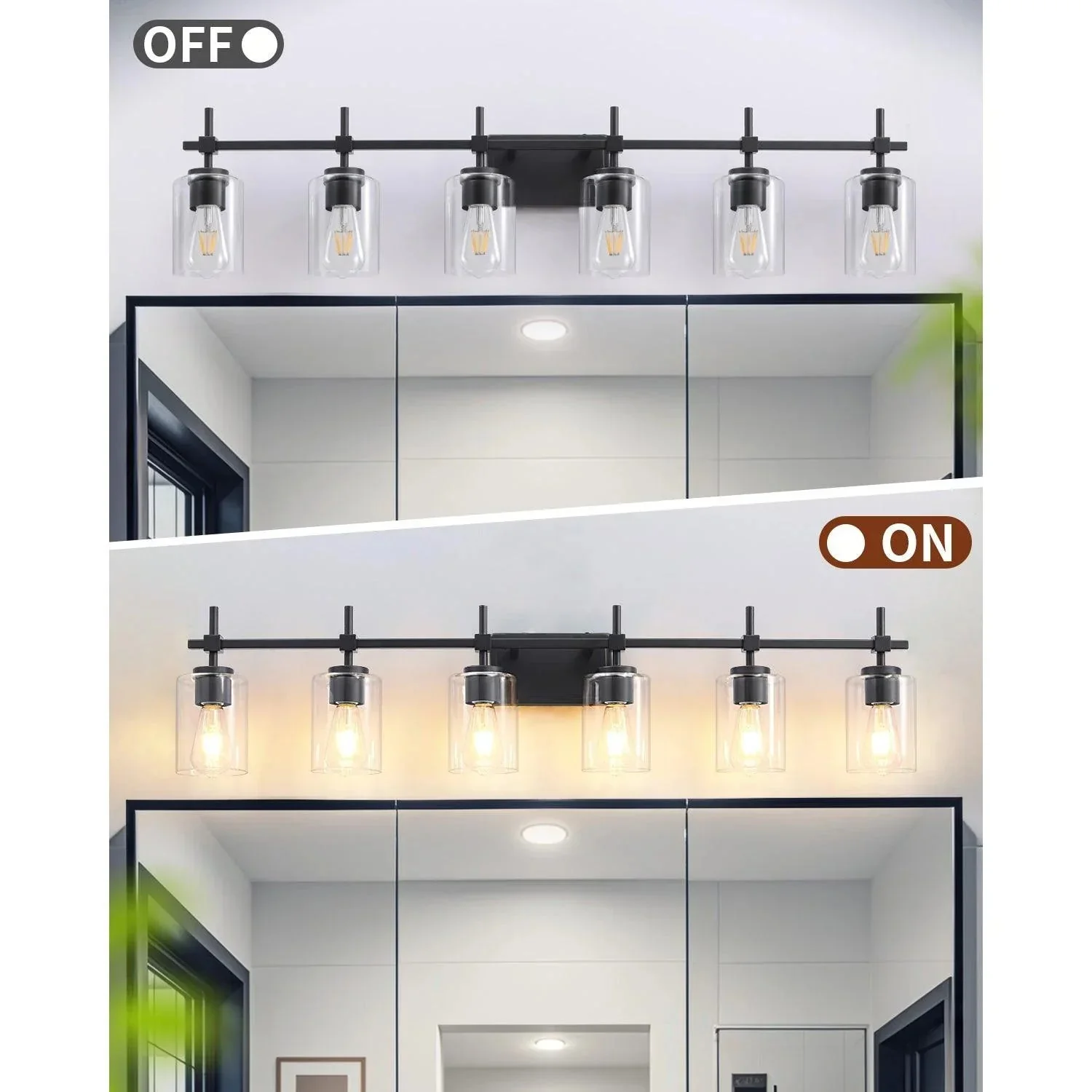 Jasper Modern Clear Glass 6-Light Bathroom Vanity Light - Image 15