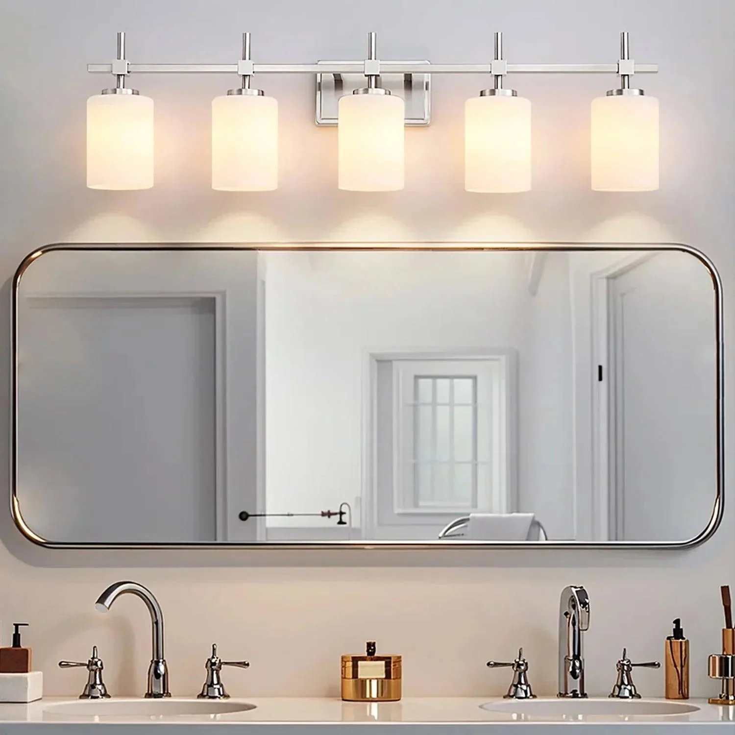 Jasper Modern Frosted Glass 5-Light Bathroom Linear Vanity Light - Image 10