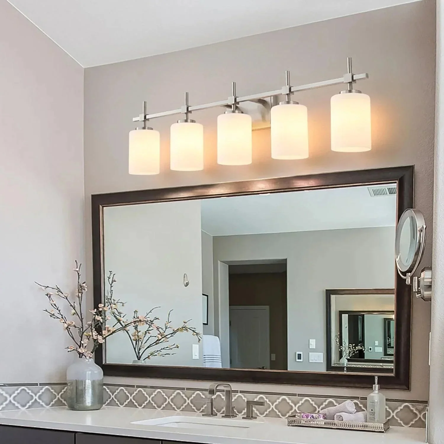 Jasper Modern Frosted Glass 5-Light Bathroom Linear Vanity Light - Image 11