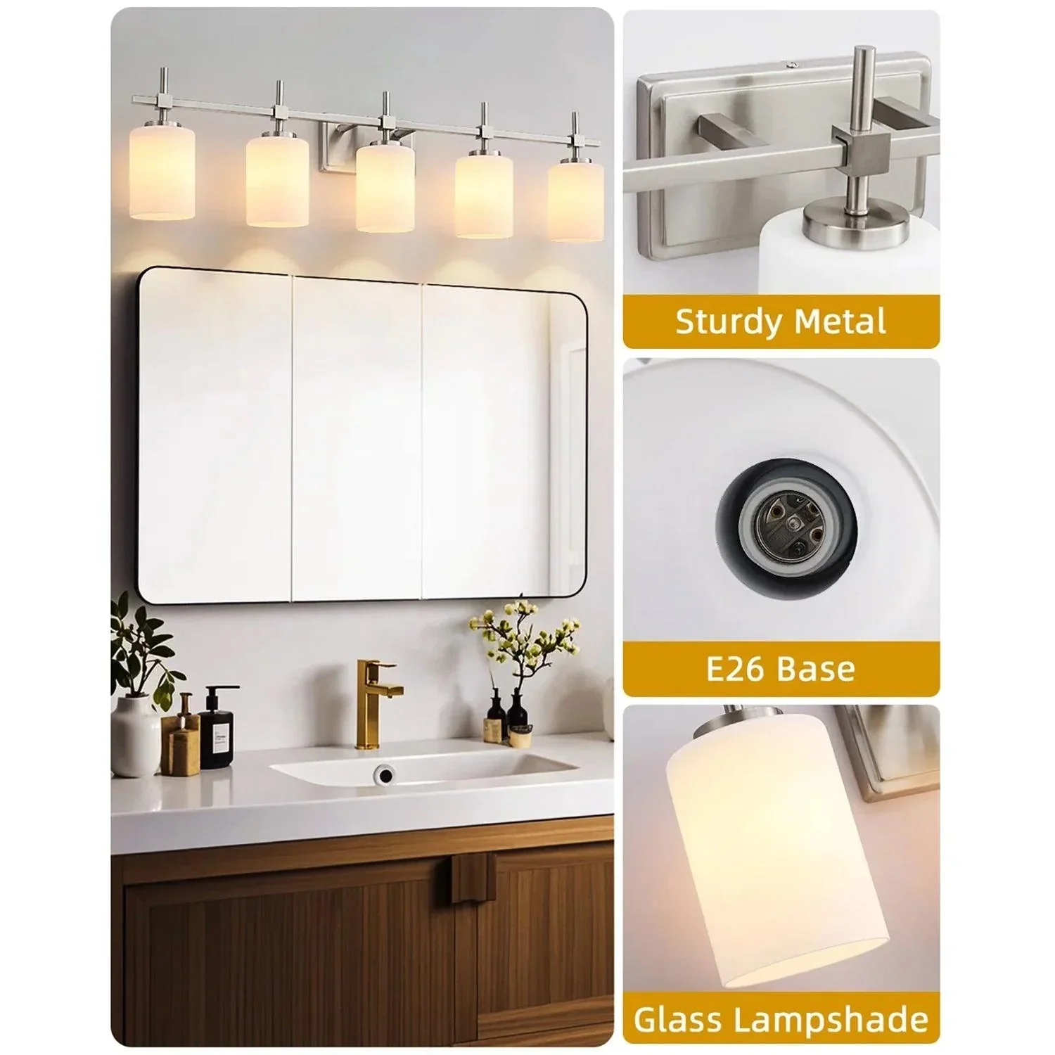 Jasper Modern Frosted Glass 5-Light Bathroom Linear Vanity Light - Image 12