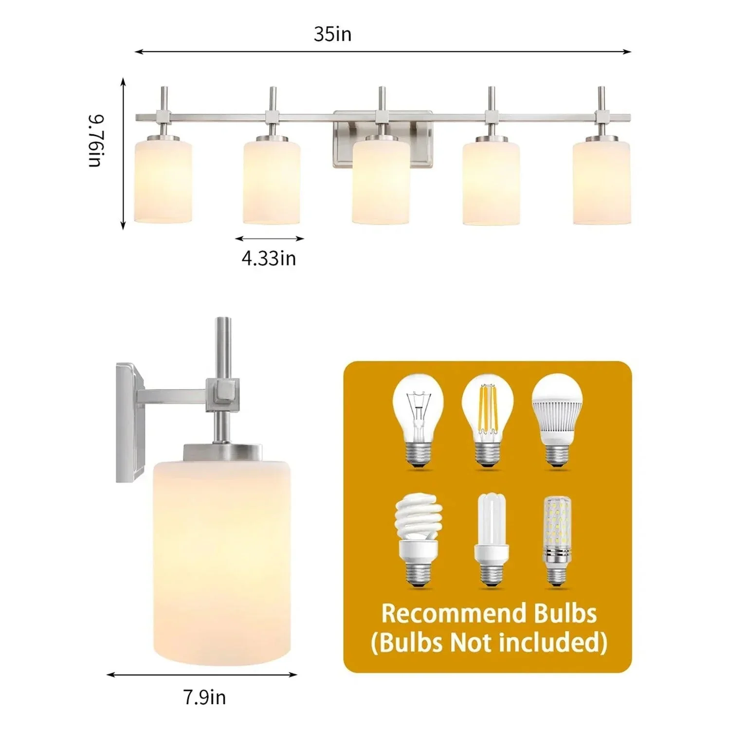 Jasper Modern Frosted Glass 5-Light Bathroom Linear Vanity Light - Image 15