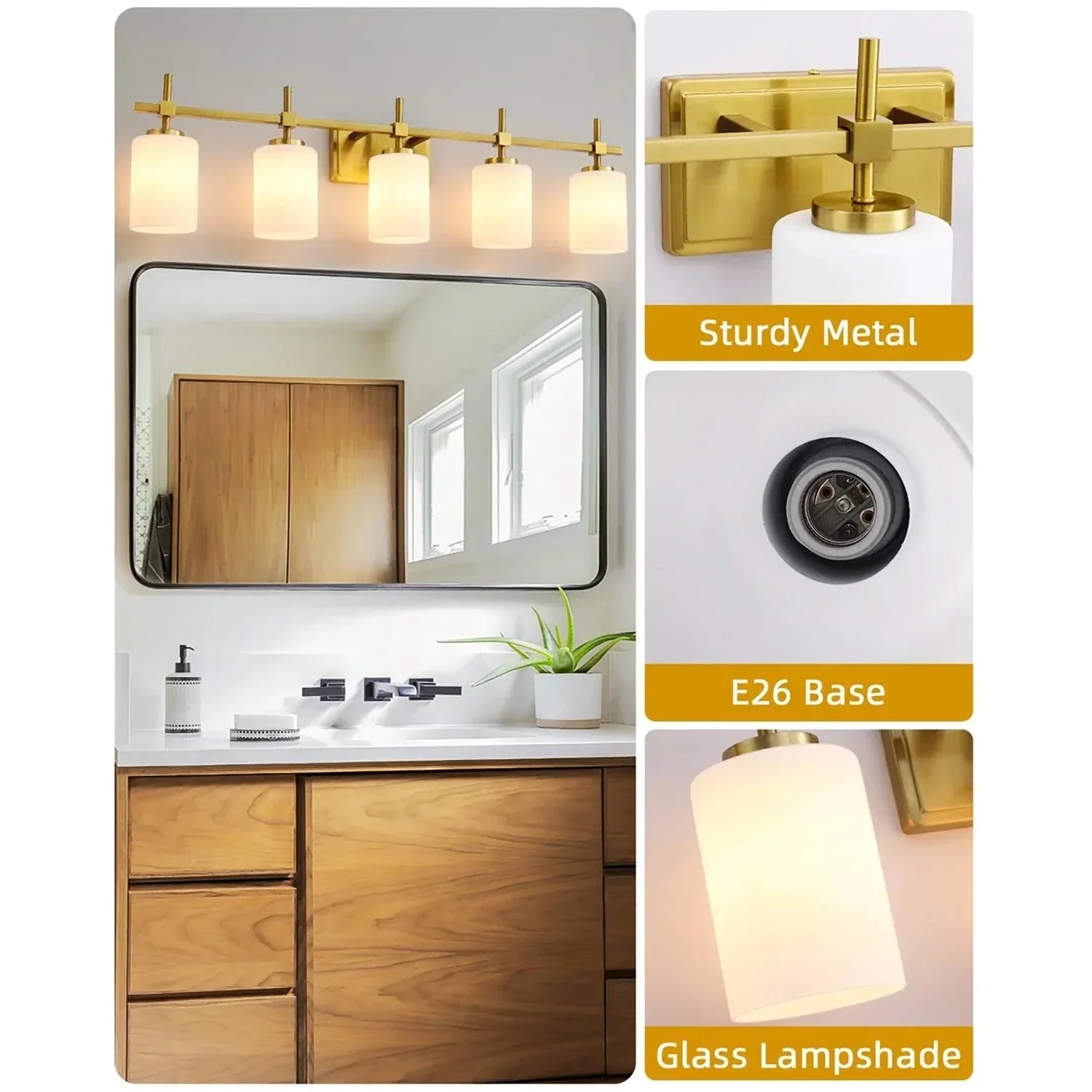 Jasper Modern Frosted Glass 5-Light Bathroom Linear Vanity Light - Image 3