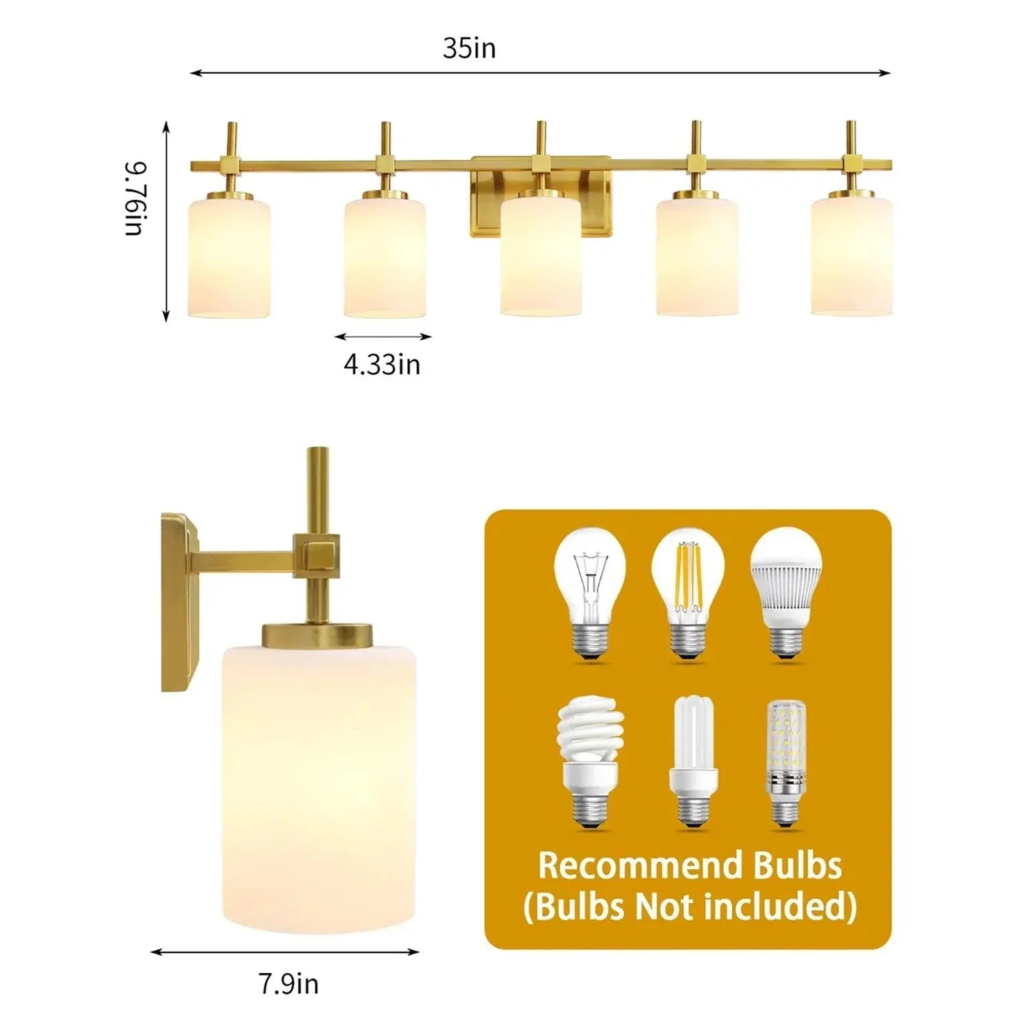 Jasper Modern Frosted Glass 5-Light Bathroom Linear Vanity Light - Image 7