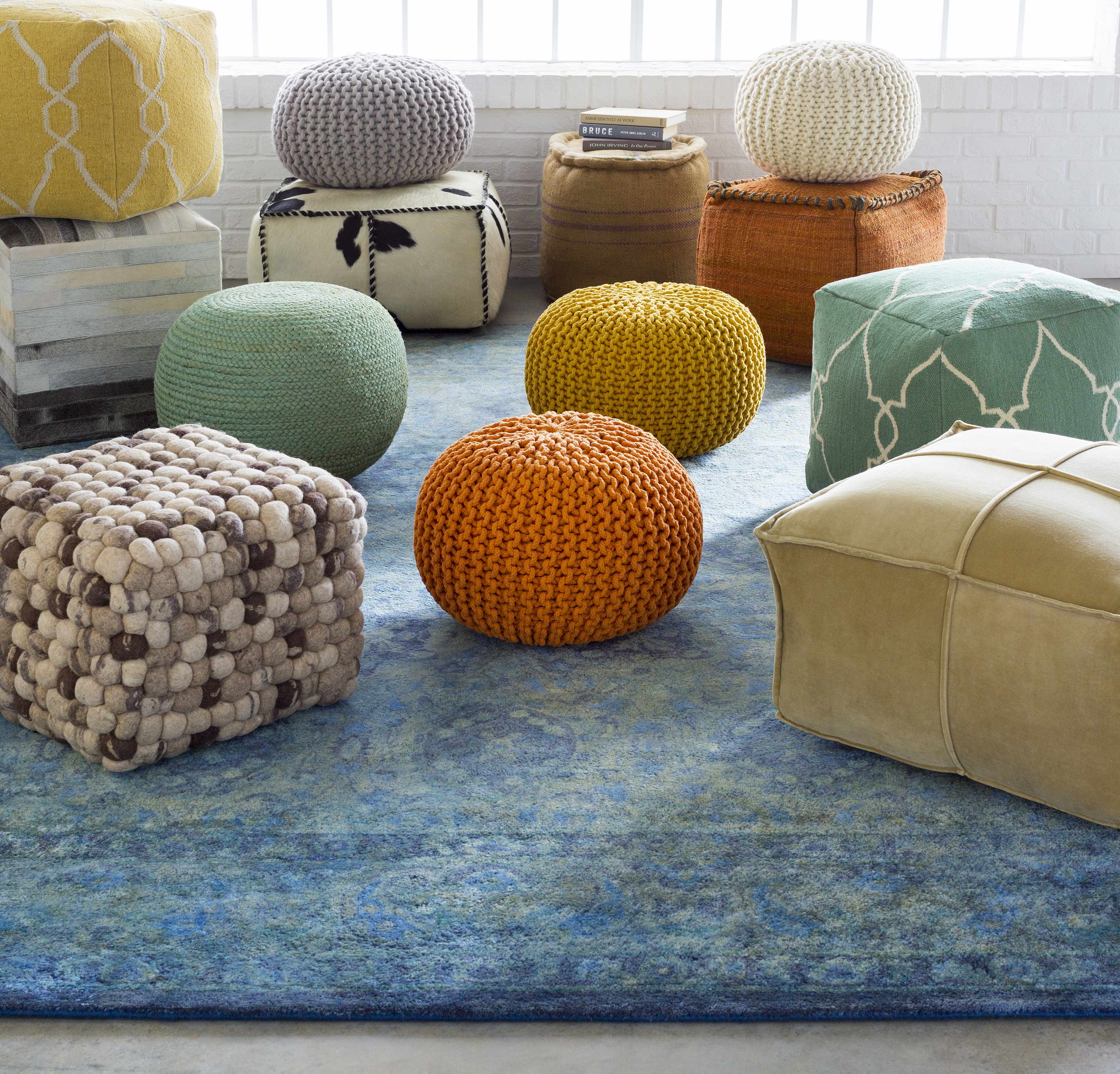 Jenkinjones Knitted Aqua Jute Pouf - Image 6
