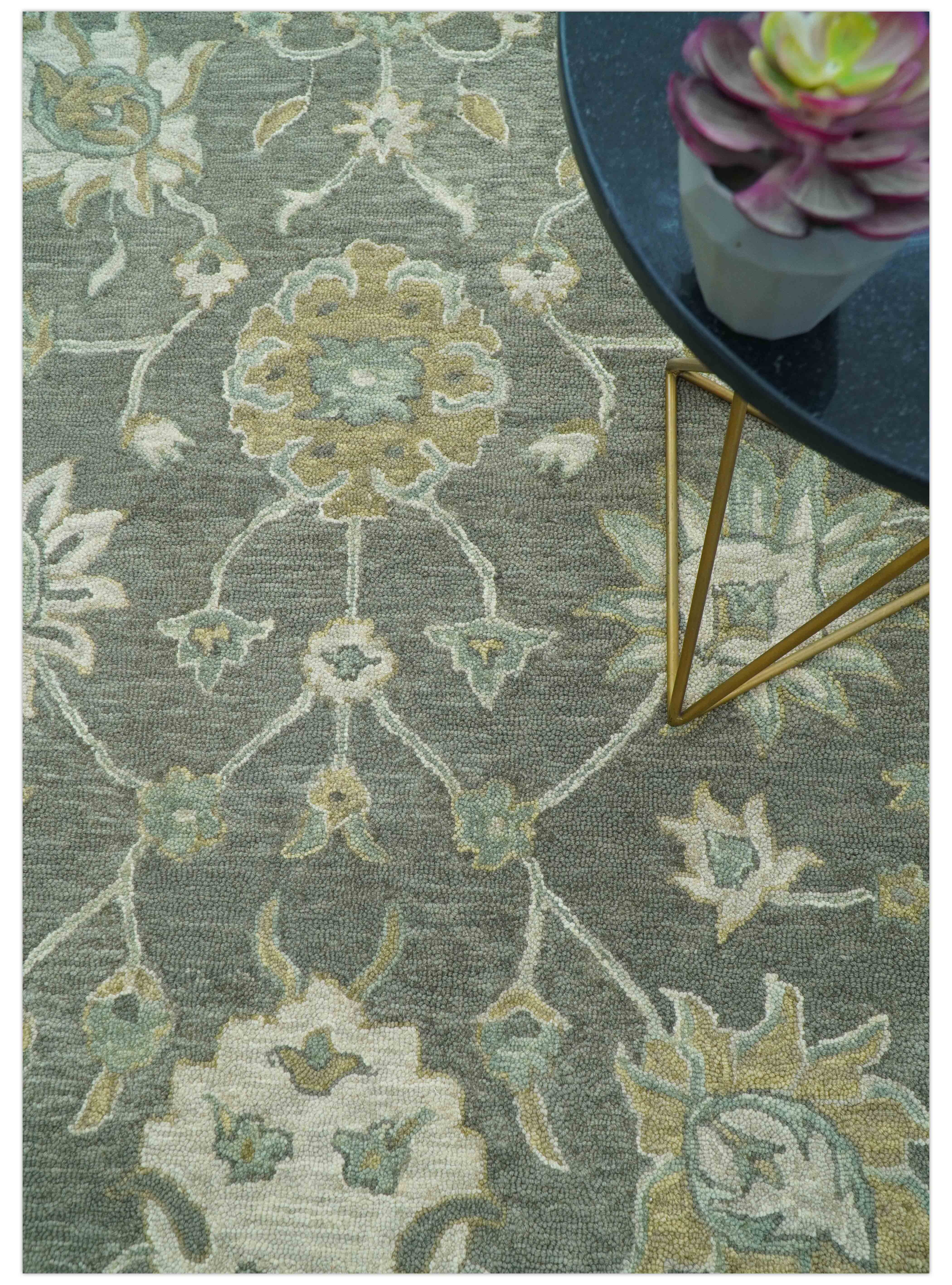 Jewel Custom Made Traditional Oushak Beige Hand Tufted Wool Rug - Image 8