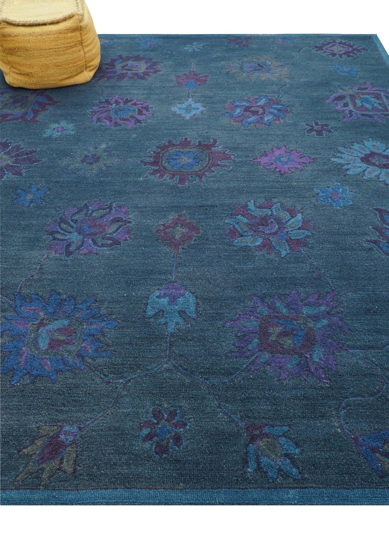 Jewel Custom Made Traditional Overdyed Blue Hand Tufted Wool Rug - Image 11
