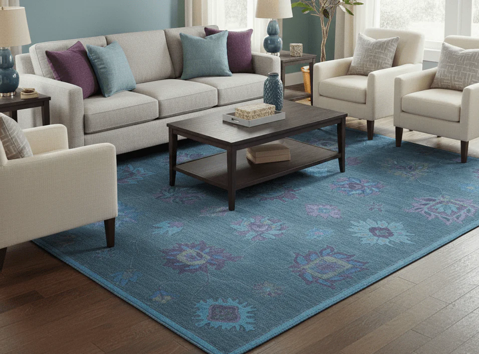 Jewel Custom Made Traditional Overdyed Blue Hand Tufted Wool Rug - Image 2