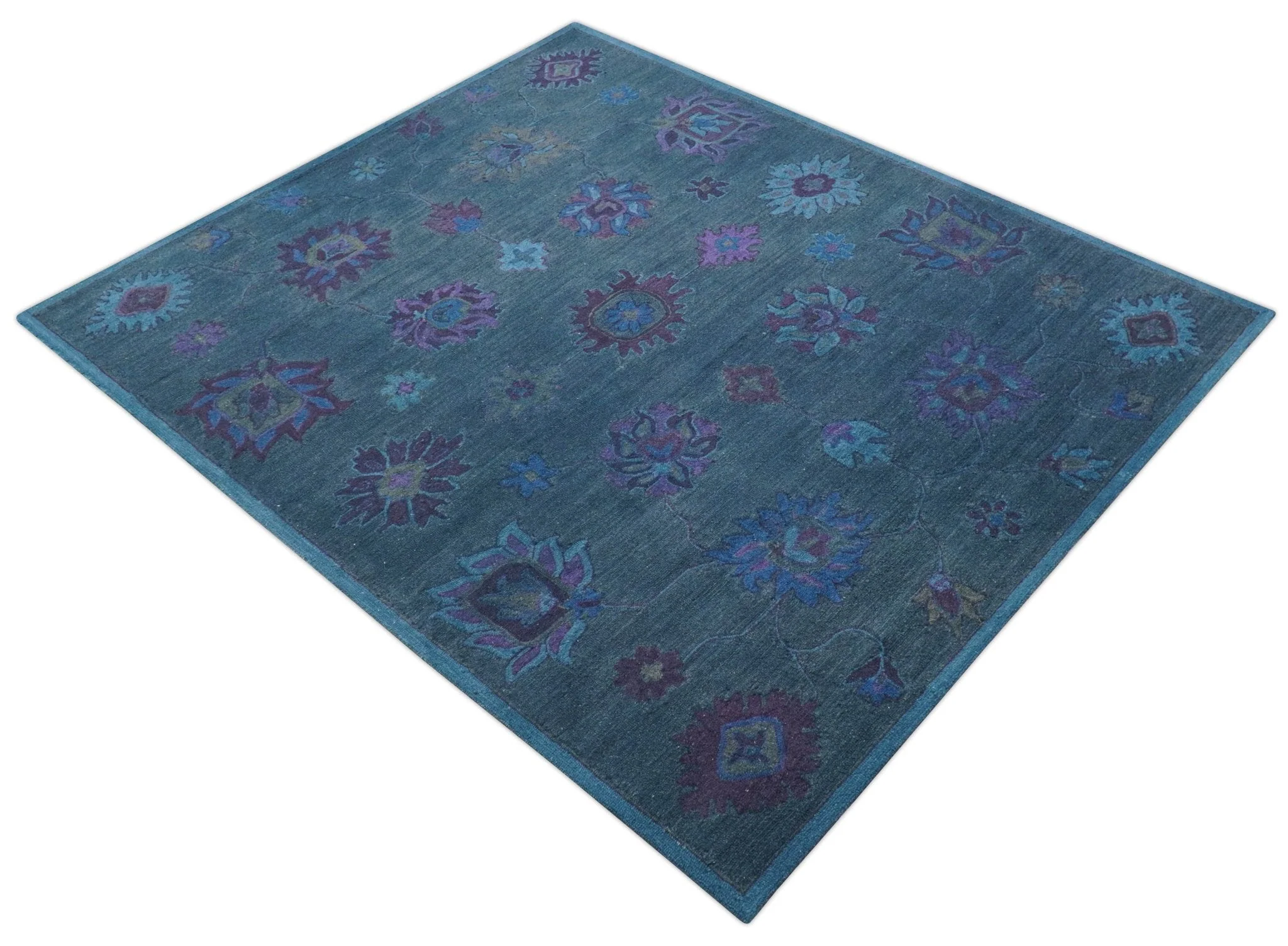 Jewel Custom Made Traditional Overdyed Blue Hand Tufted Wool Rug - Image 5