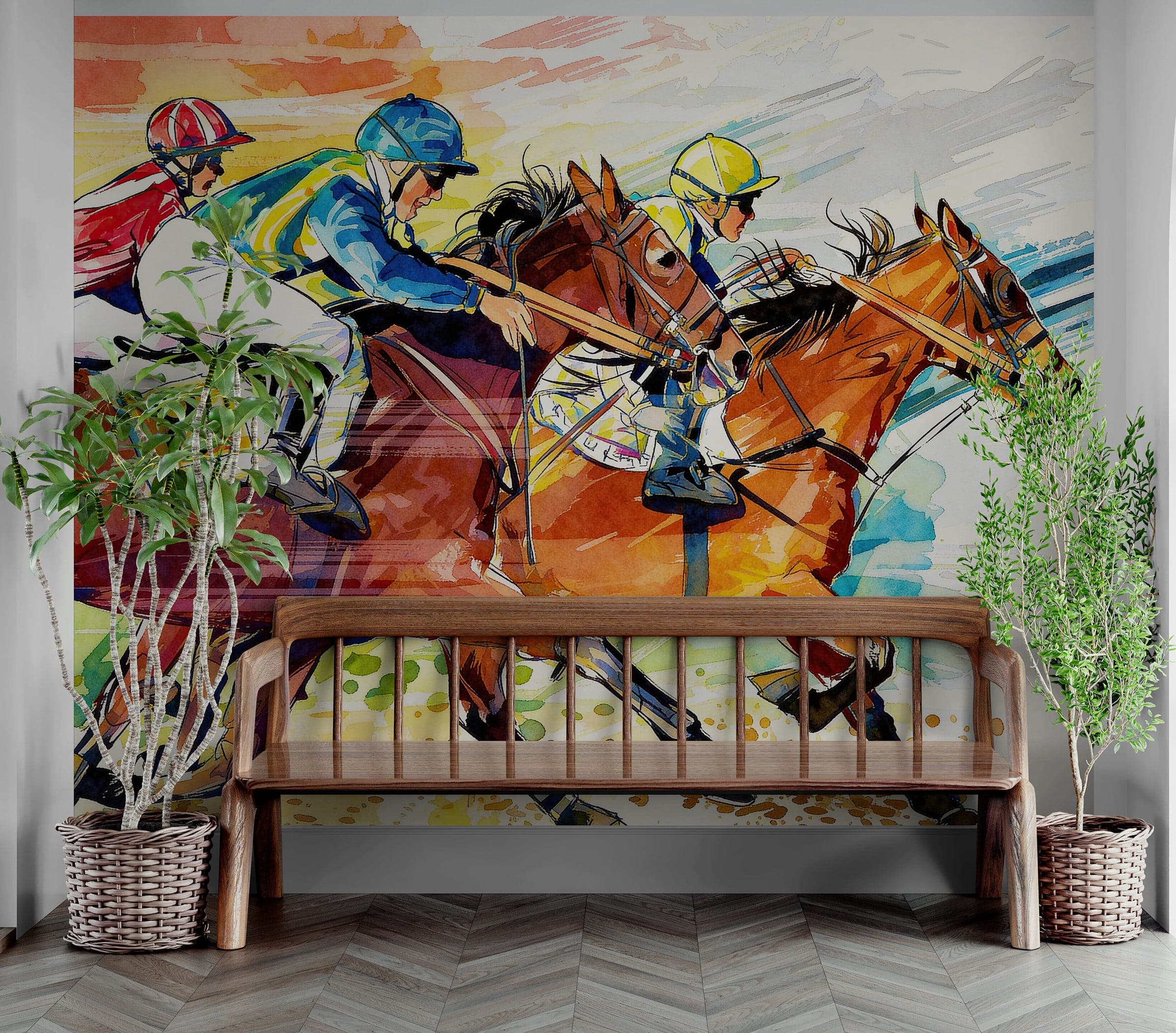 Jockey Equestrian Horse Racing Colorful Wall Mural. #7047 - Image 2