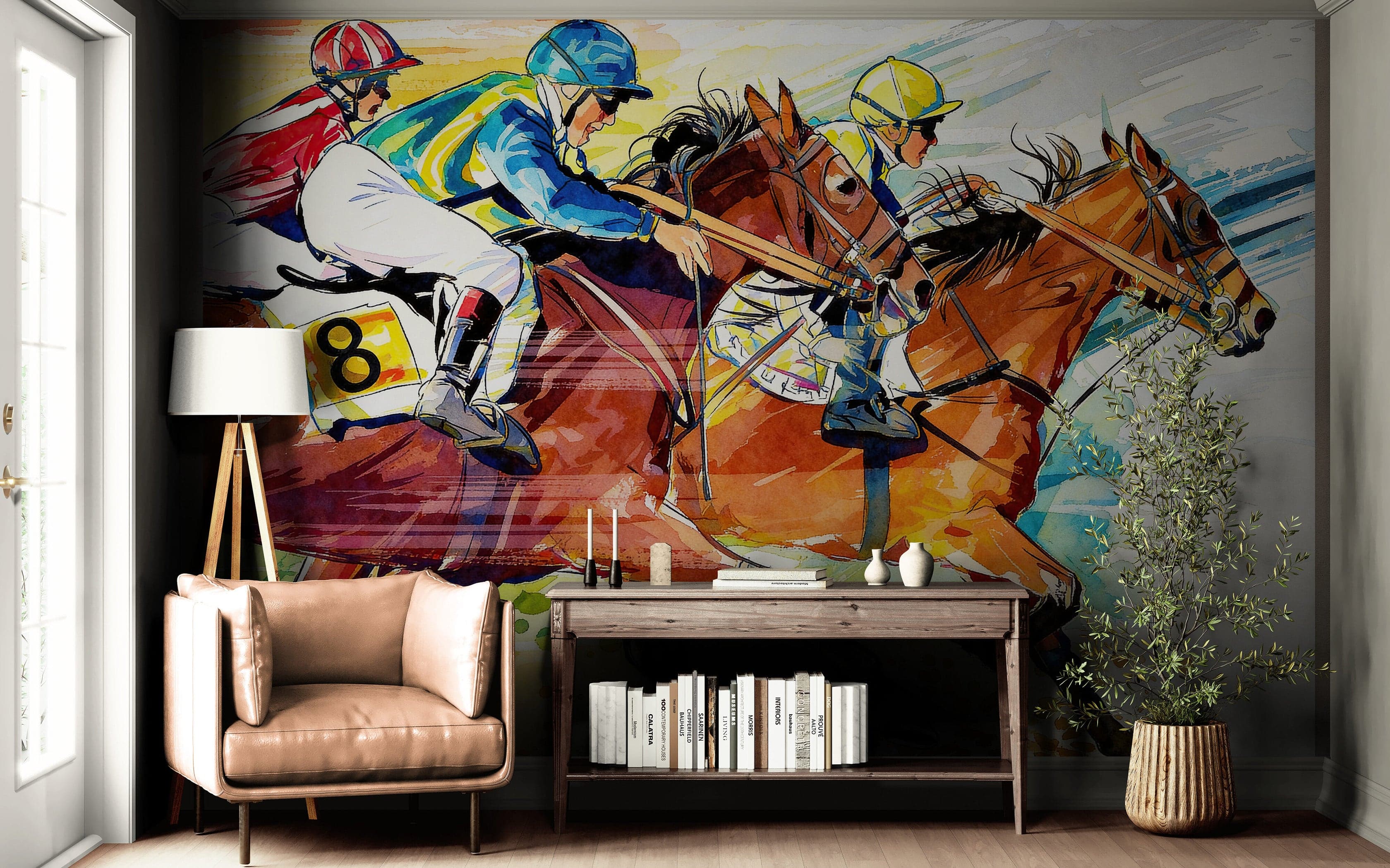 Jockey Equestrian Horse Racing Colorful Wall Mural. #7047 - Image 4