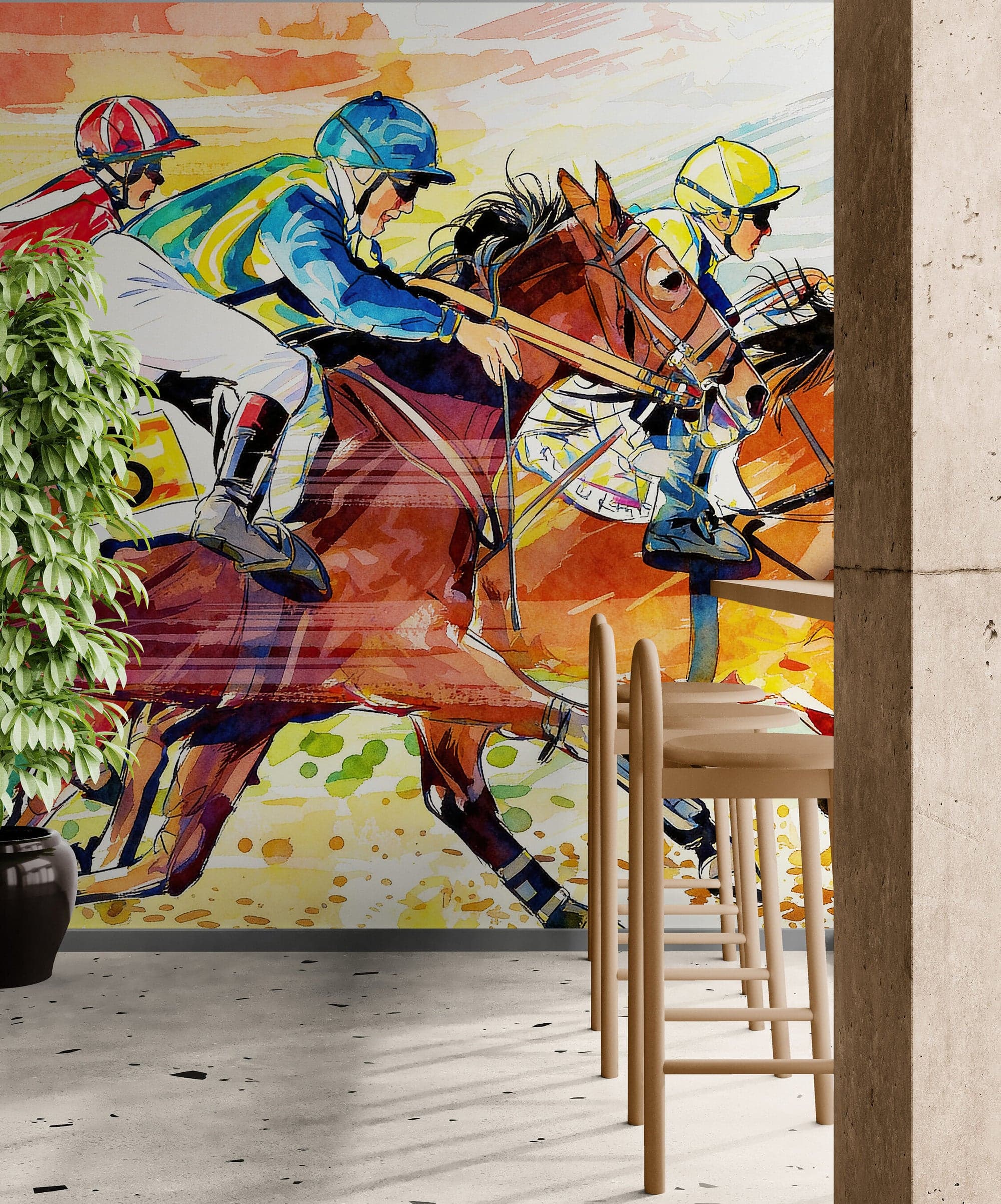 Jockey Equestrian Horse Racing Colorful Wall Mural. #7047 - Image 5