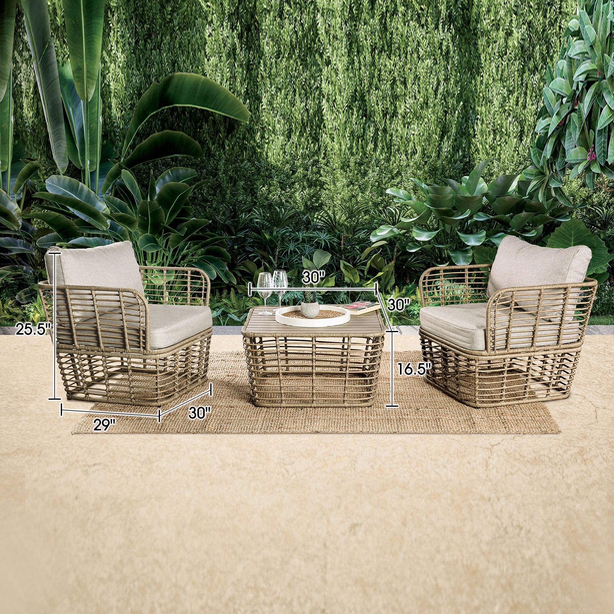Johari Contemporary 3-Piece Outdoor Rattan Conversation Set - Image 6