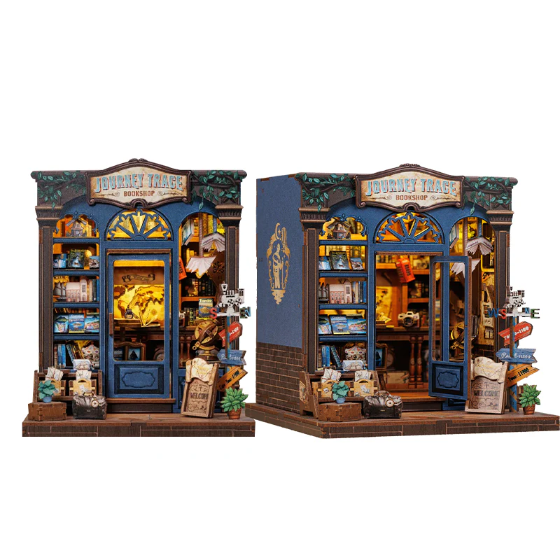 Journey Trace Bookshop Dollhouse Kit - Miniature Wizardi Roombox Kit with LED Light F07M51-89-CWGC204 - Image 2