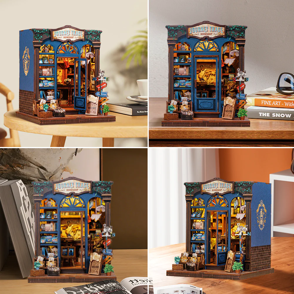 Journey Trace Bookshop Dollhouse Kit - Miniature Wizardi Roombox Kit with LED Light F07M51-89-CWGC204 - Image 3