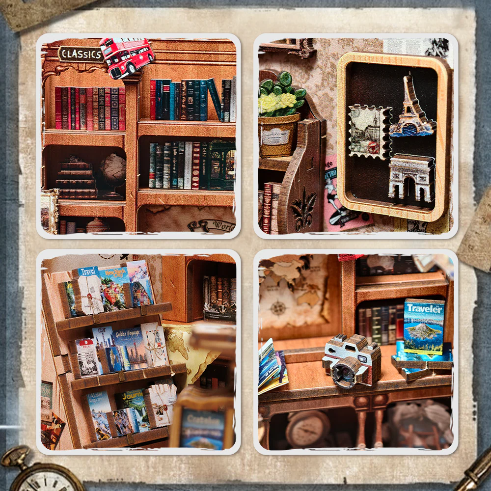 Journey Trace Bookshop Dollhouse Kit - Miniature Wizardi Roombox Kit with LED Light F07M51-89-CWGC204 - Image 4