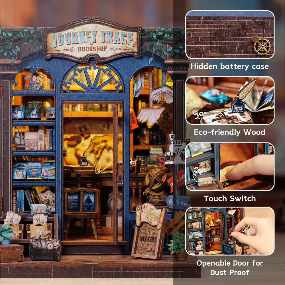 Journey Trace Bookshop Dollhouse Kit - Miniature Wizardi Roombox Kit with LED Light F07M51-89-CWGC204 - Image 5