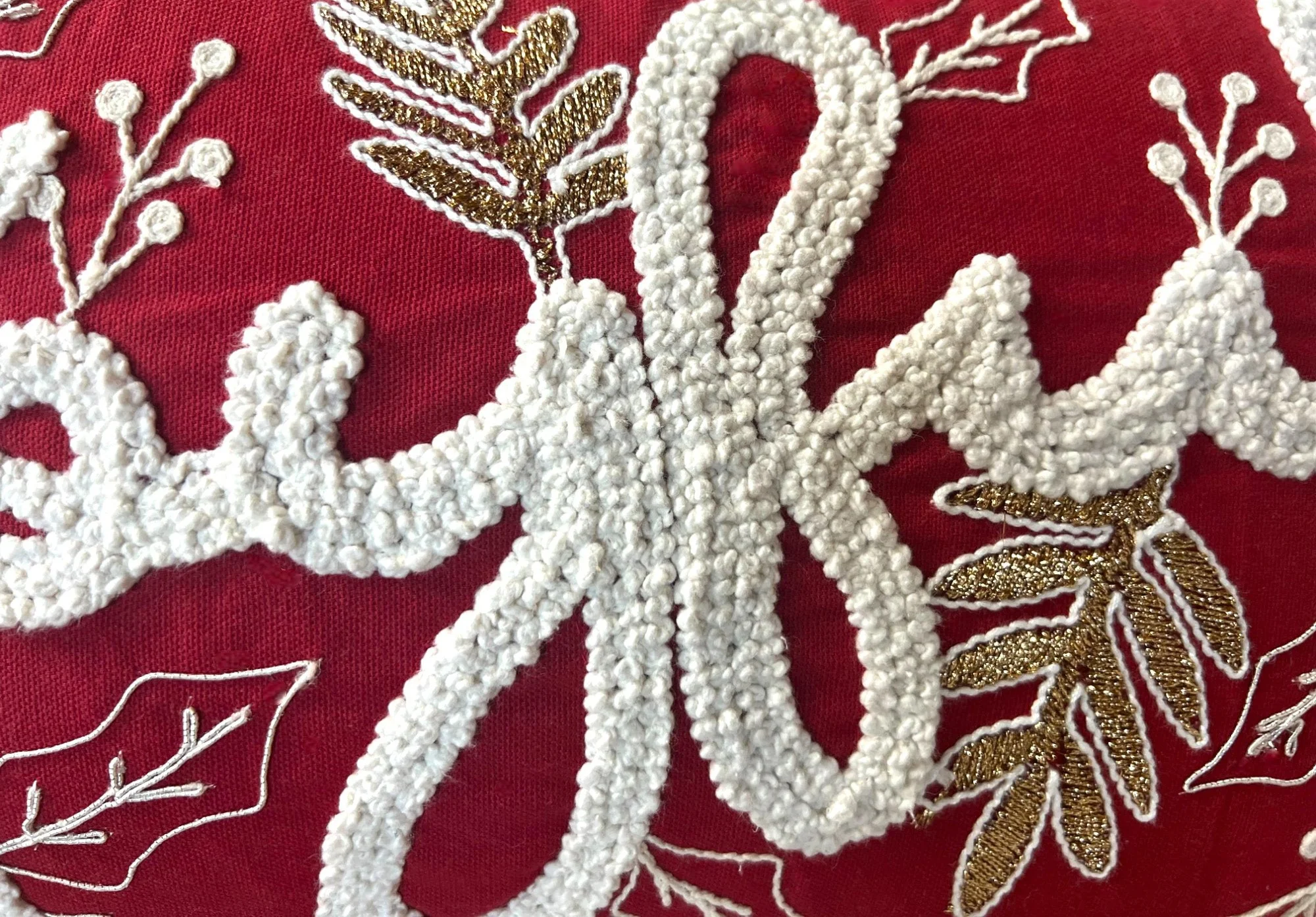 Joyful Gold and Red Embroidered Christmas Themed Pillow - Image 6