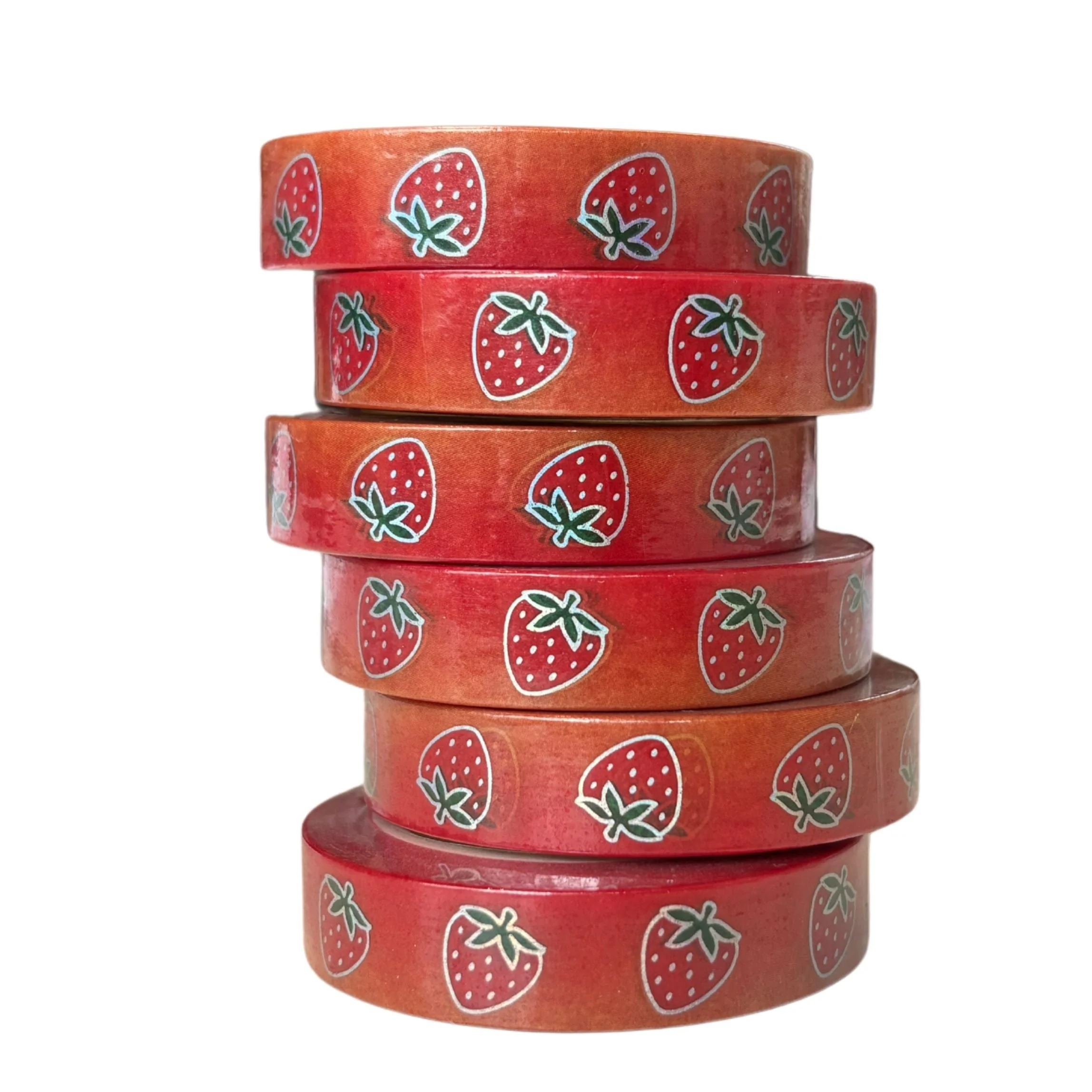 Juicy Strawberry Washi Tape with Silver Foil Accents - Image 2
