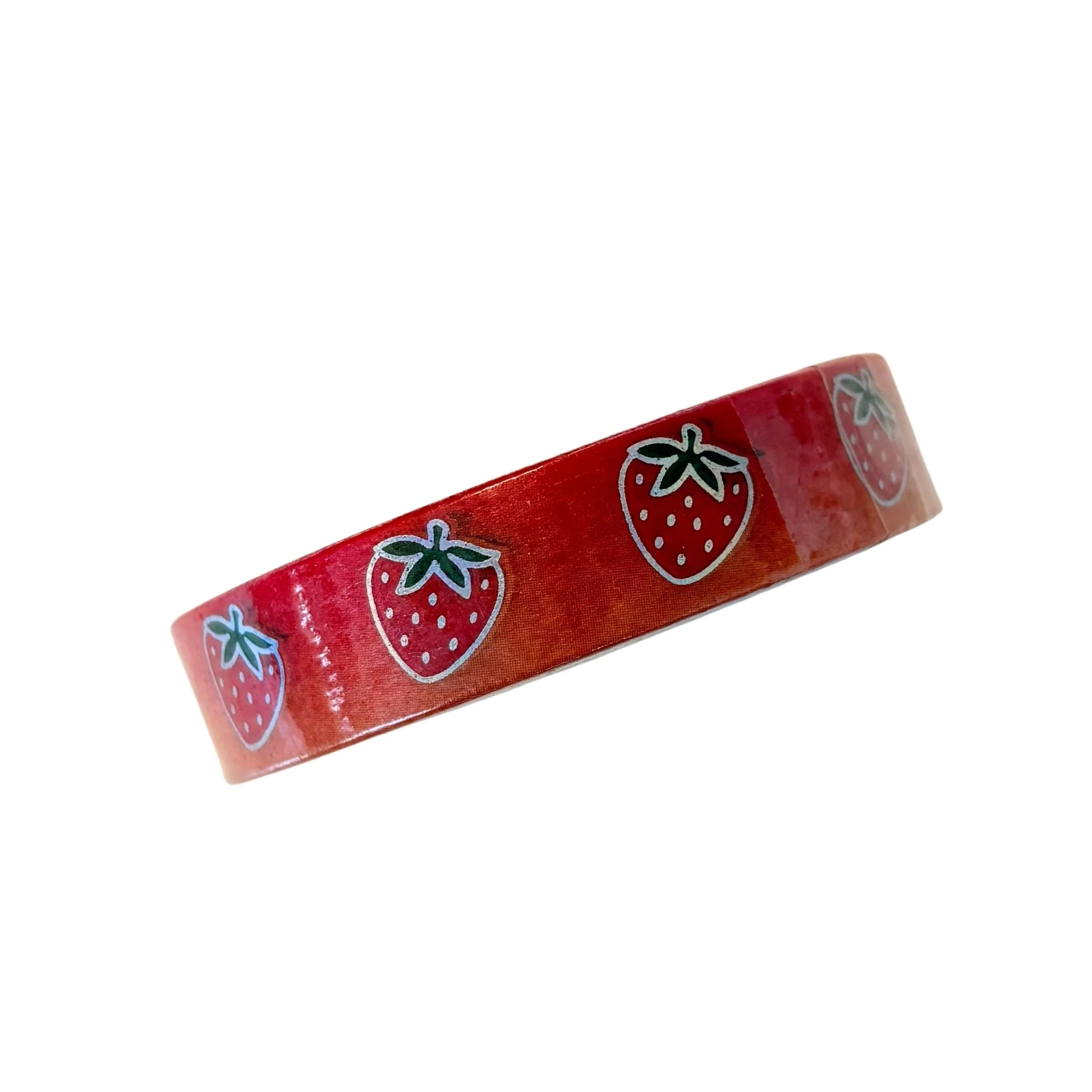 Juicy Strawberry Washi Tape with Silver Foil Accents - Image 3