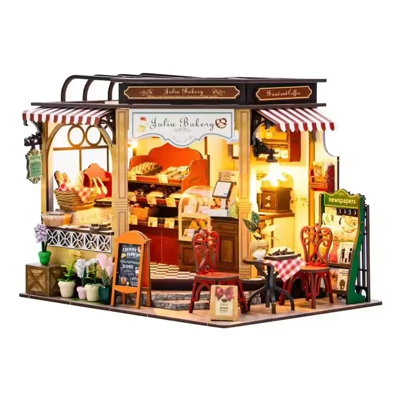Julie Bakery Dollhouse Kit - Miniature Wizardi Roombox Kit with LED Light F07M51-85-M2422 - Image 3