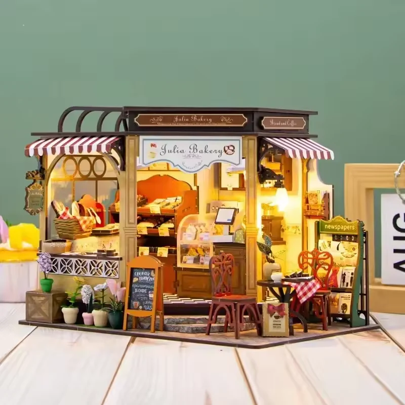 Julie Bakery Dollhouse Kit - Miniature Wizardi Roombox Kit with LED Light F07M51-85-M2422 - Image 4
