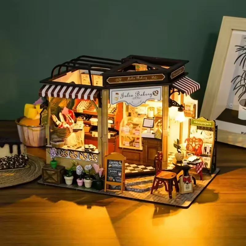Julie Bakery Dollhouse Kit - Miniature Wizardi Roombox Kit with LED Light F07M51-85-M2422 - Image 5