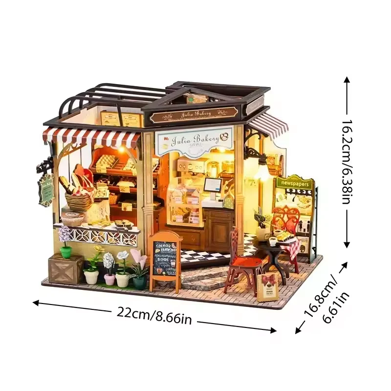 Julie Bakery Dollhouse Kit - Miniature Wizardi Roombox Kit with LED Light F07M51-85-M2422 - Image 6