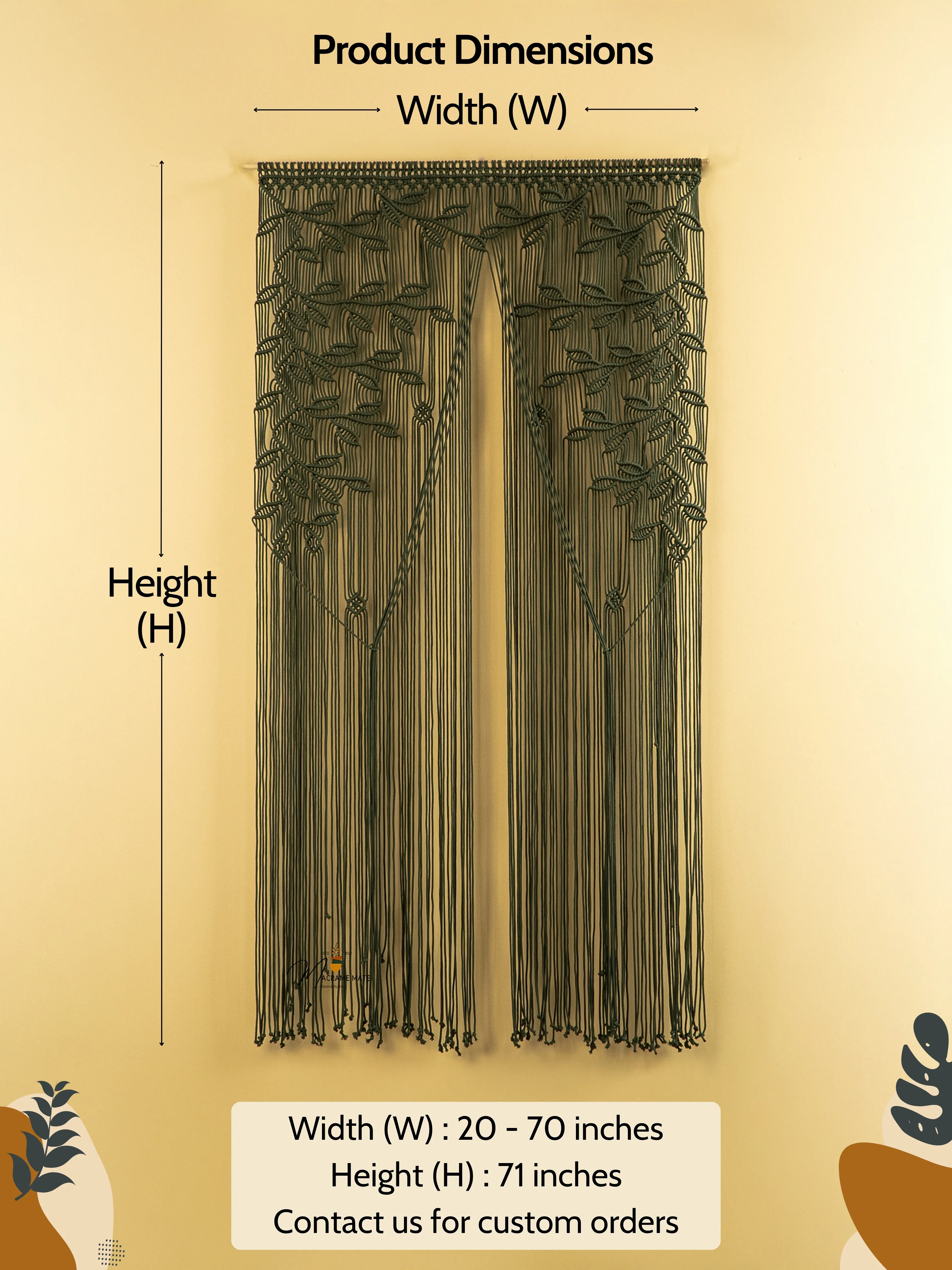 Juno Dark Green Macrame Leaf Door Curtain - Image 2