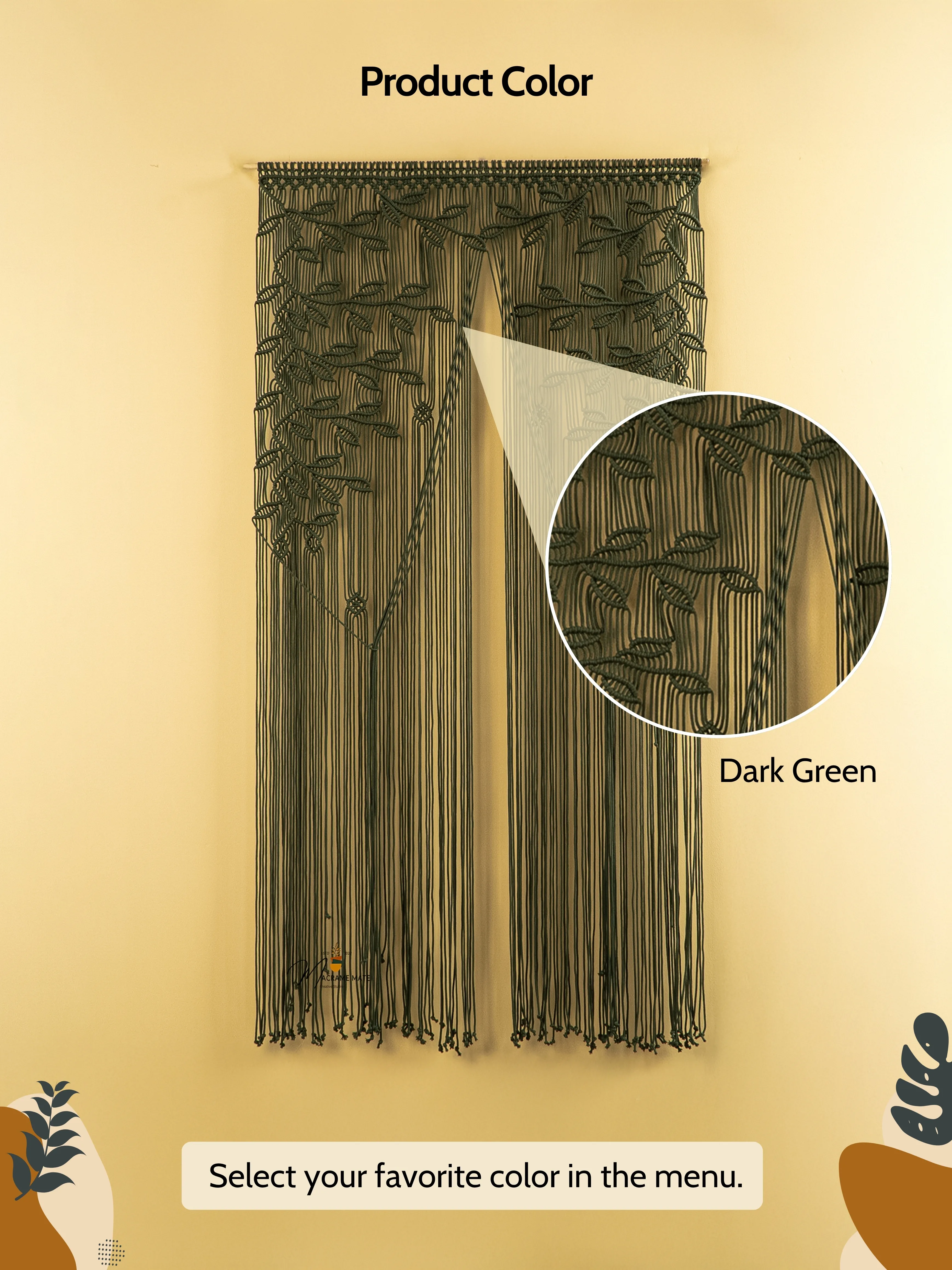 Juno Dark Green Macrame Leaf Door Curtain - Image 3