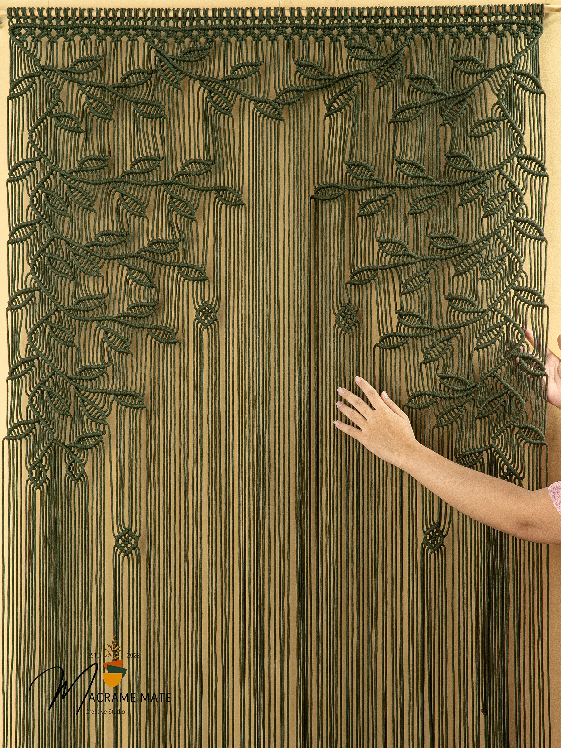 Juno Dark Green Macrame Leaf Door Curtain - Image 6